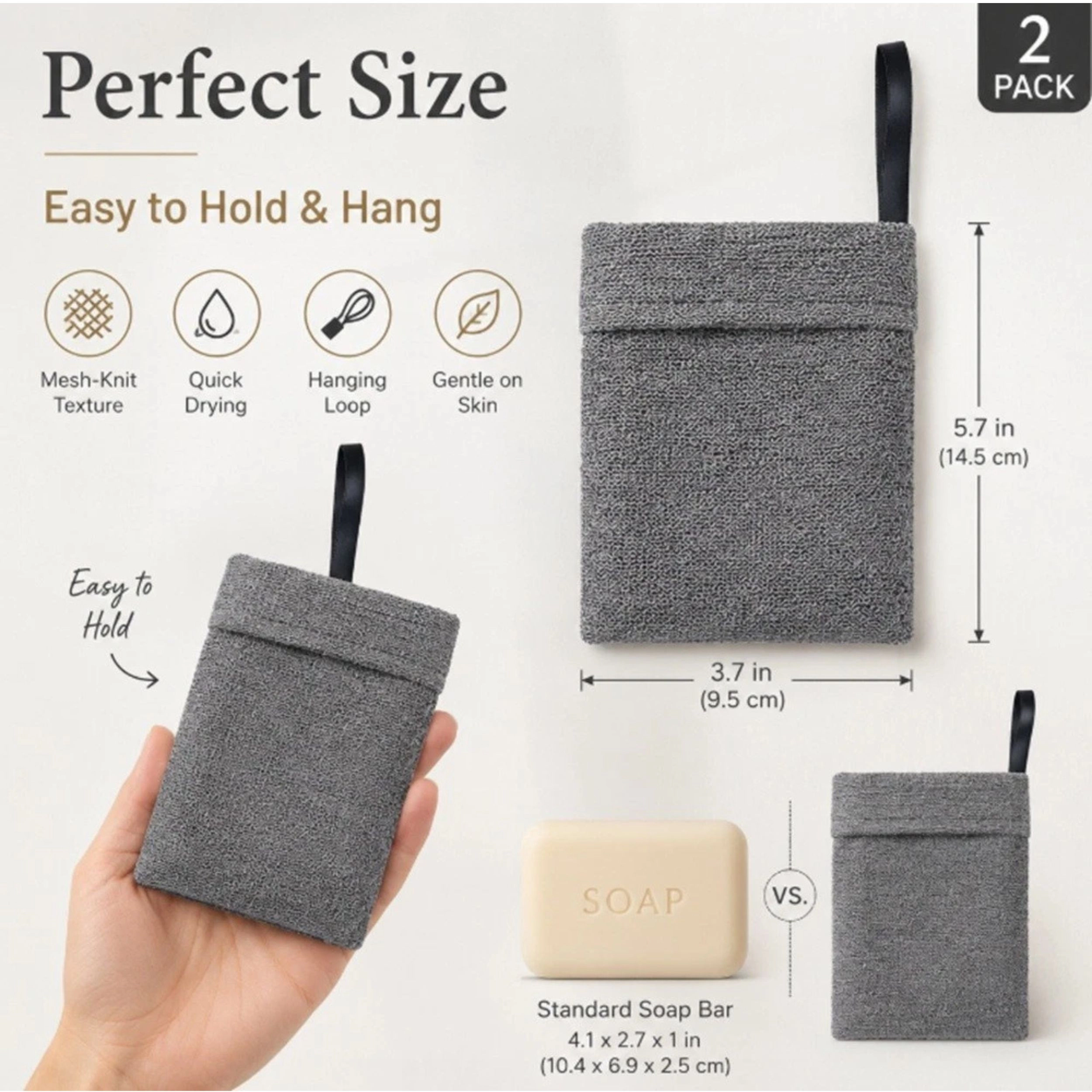 Home Collection Pack of 2 Exfoliating Soap Pouch Body Scrubber Mesh Soap Saver Bags