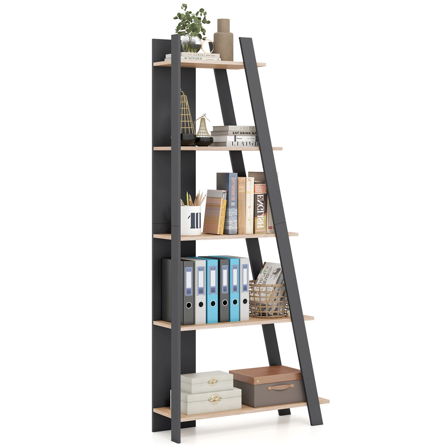 LJG 5-Tier Modern Bookshelf Narrow Vertical Display Shelf for Small Space