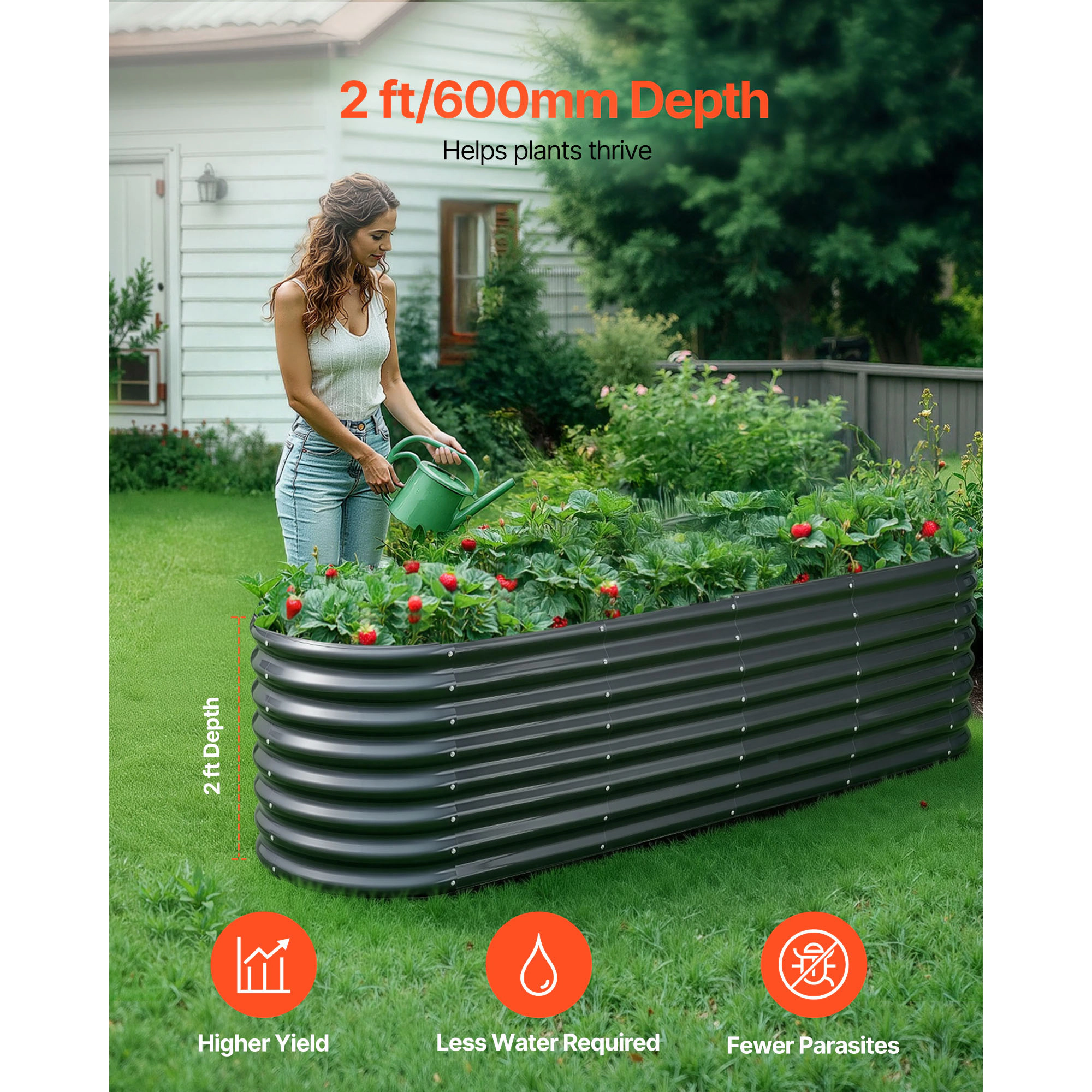 HONGGE Galvanized Raised Garden Bed Oval Metal Planter Box for Flowers Vegetables