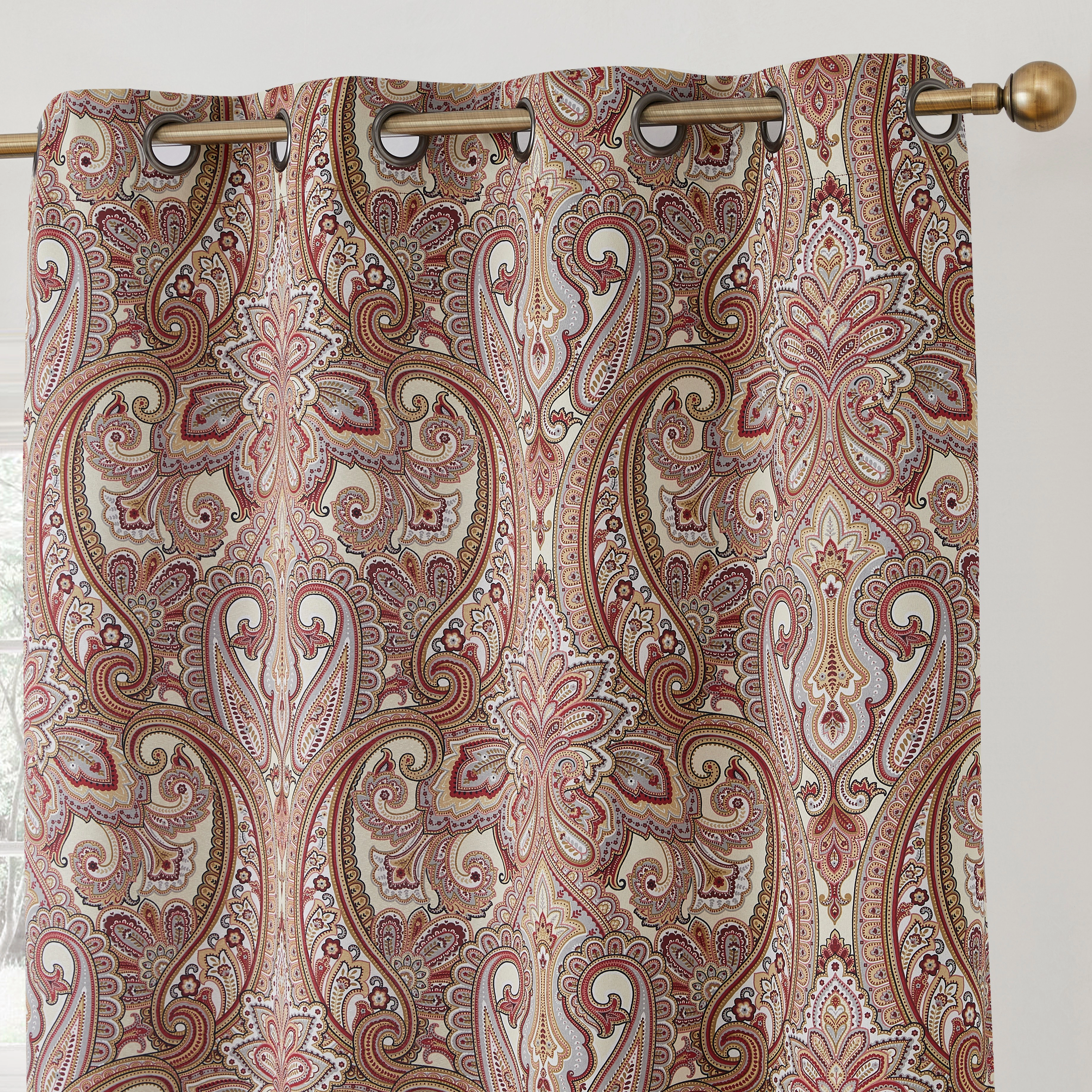 HLC.ME Paris Paisley Decorative Print Damask Pattern Semi-Blackout Room Darkening Grommet Panels - Set of 2