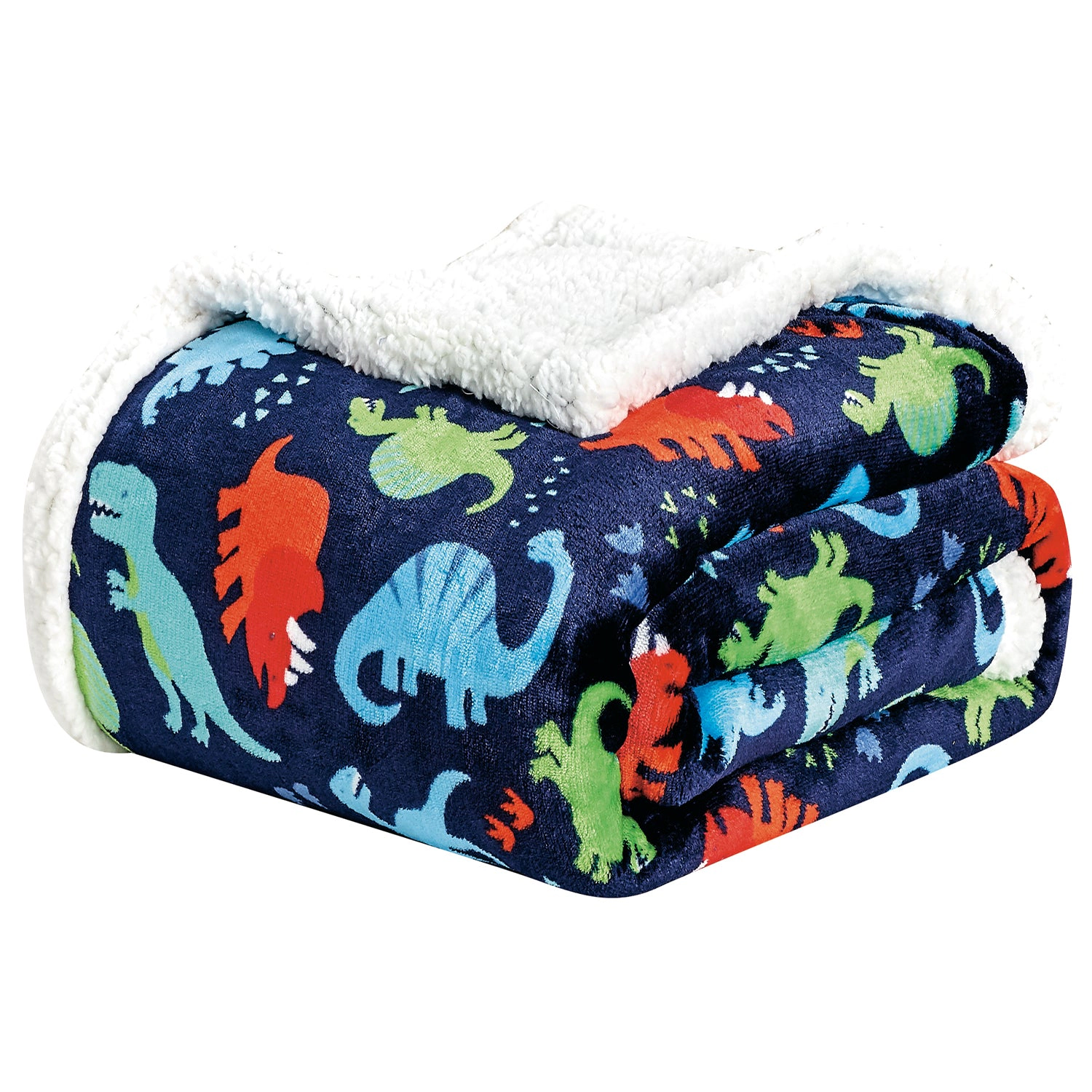 Navy Dino Faux Shearling Micro Plush All Season Throw 50" x 60" Multicolor by Plazatex