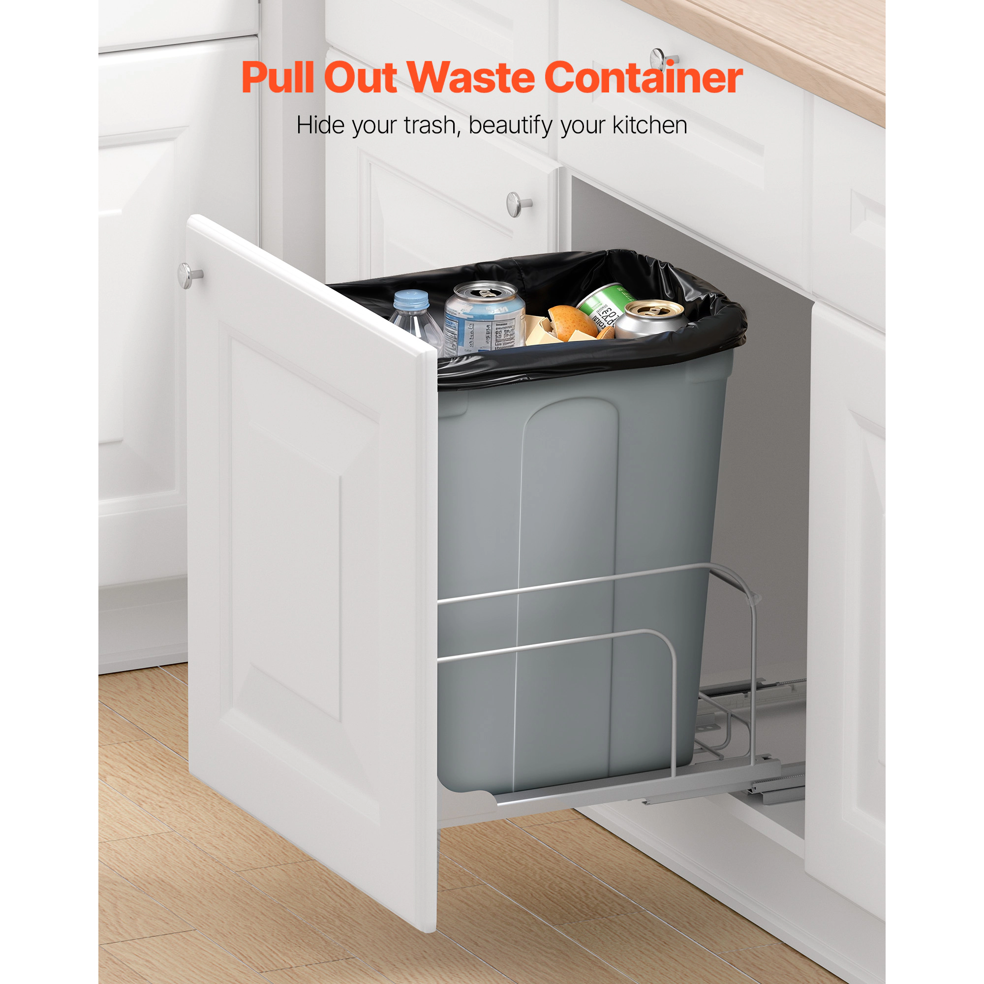 HONGGE Pullout Trash Can for Kitchen Cabinets 35 QT Garbage Waste Recycling Bin Under Mount Waste Container with Heavy