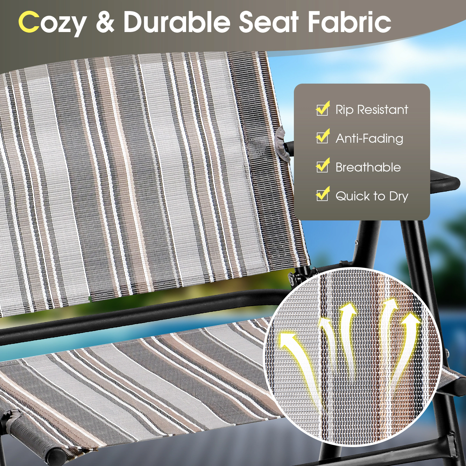SUGIFT Set of 2 Space-Saving Patio Folding Sling Dining Chairs 330-Lb Capacity 24 x 20 x 36 in Gray