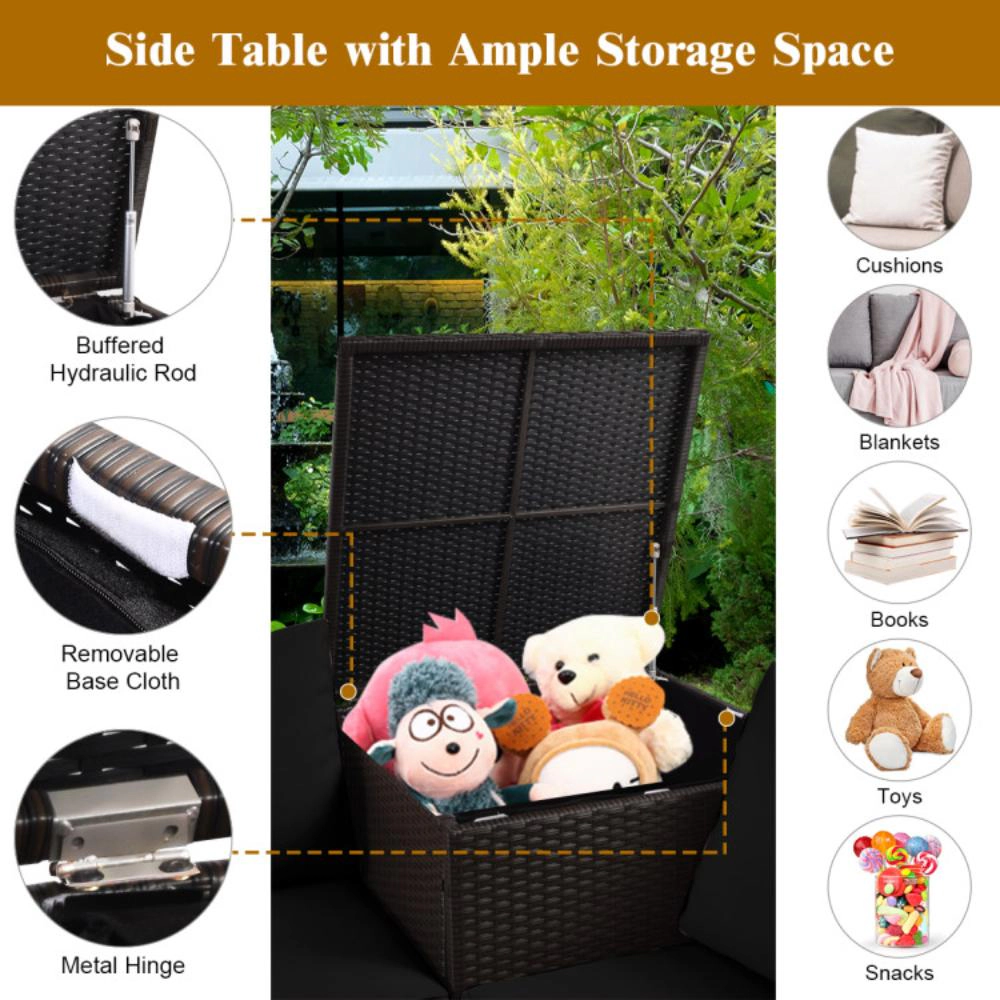Hivvago 4 Pieces Outdoor Patio Rattan Furniture Set With Loveseat And Storage Box