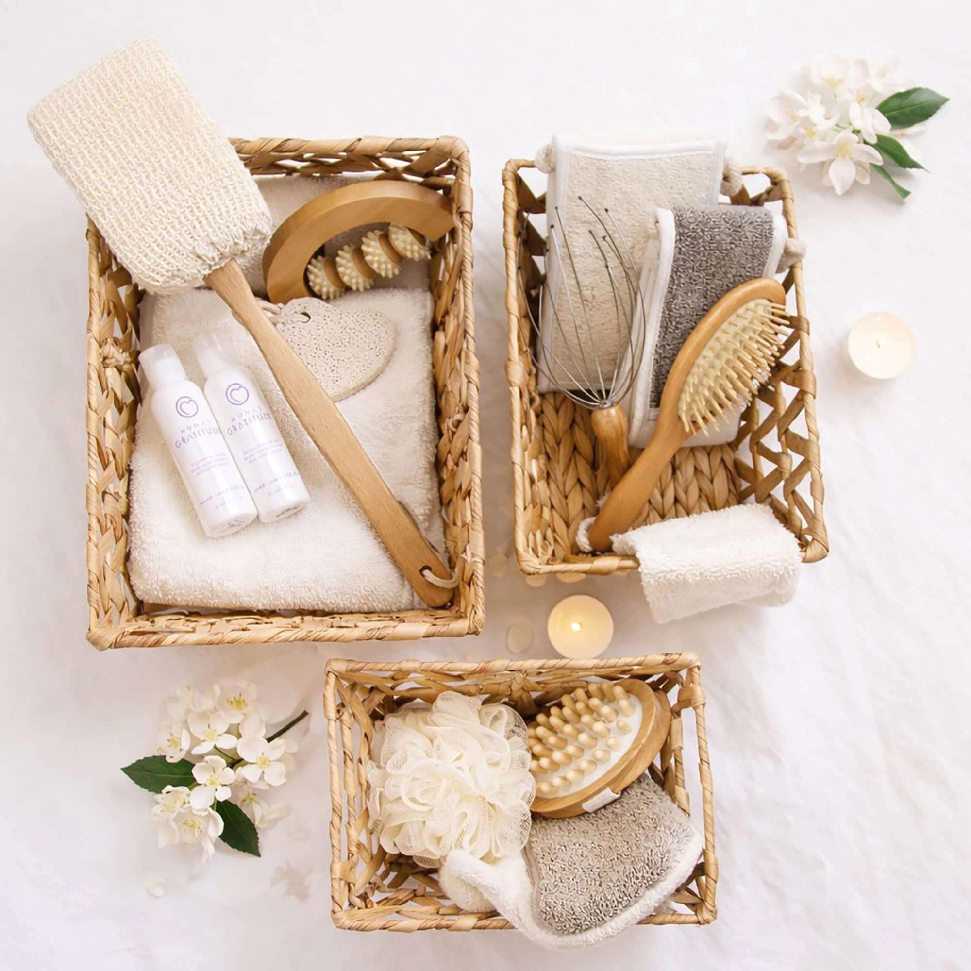Evideco French Home Goods Set of 3 Nesting Water Hyacinth Storage Baskets, Natural