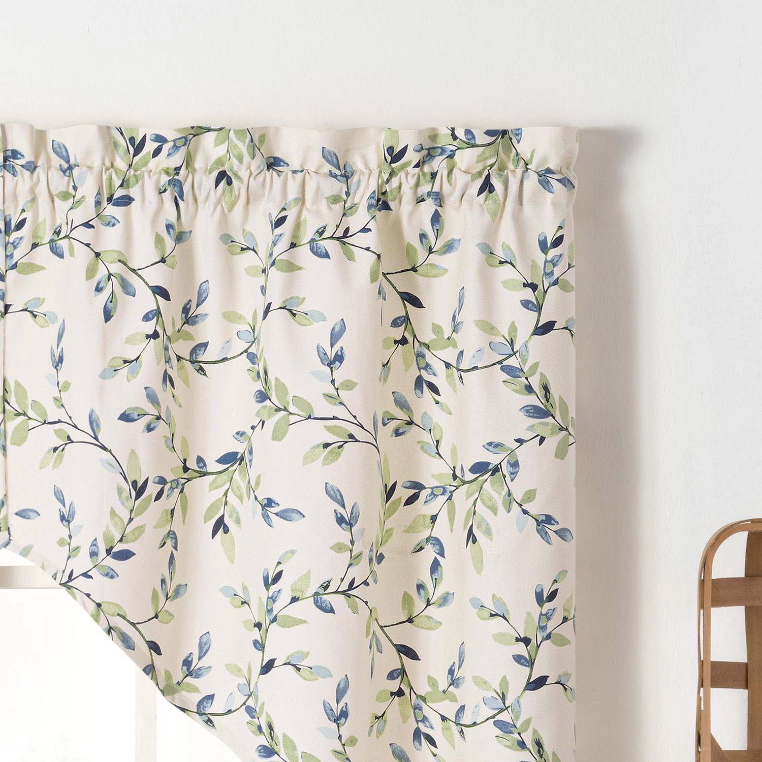 Ellis Curtain Vintage Stylish Scale Printed Vine Pattern 1.5" Rod Pocket Tailored Swag 56"x36" Azure