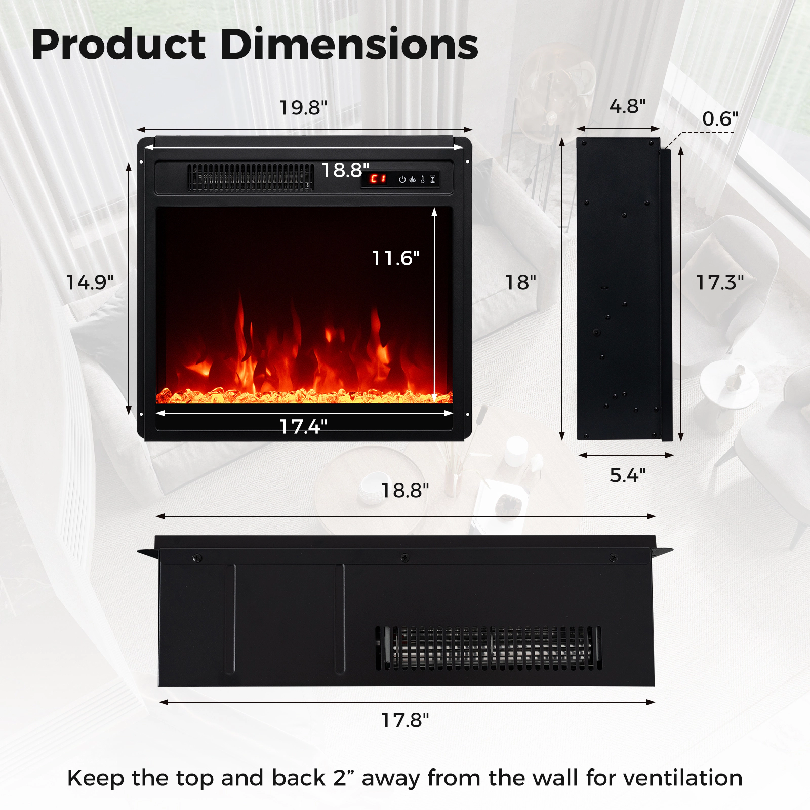 SlickBlue Electric Fireplace Insert with 5000 BTU and Flame Effects