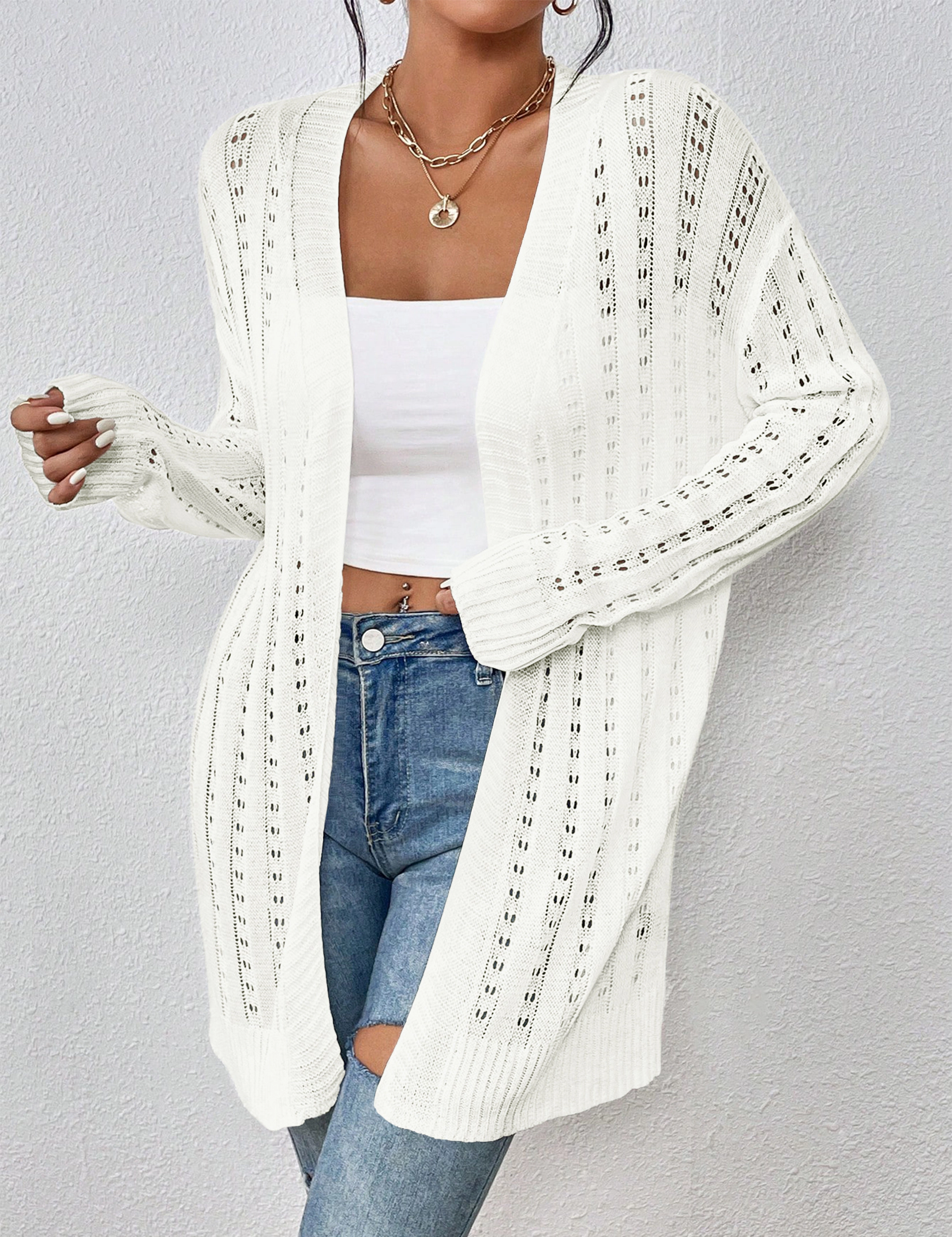 KOJOOIN Women's Lightweight Cardigan Cover Up Crochet Open Front Long Sleeve Summer Cardigans