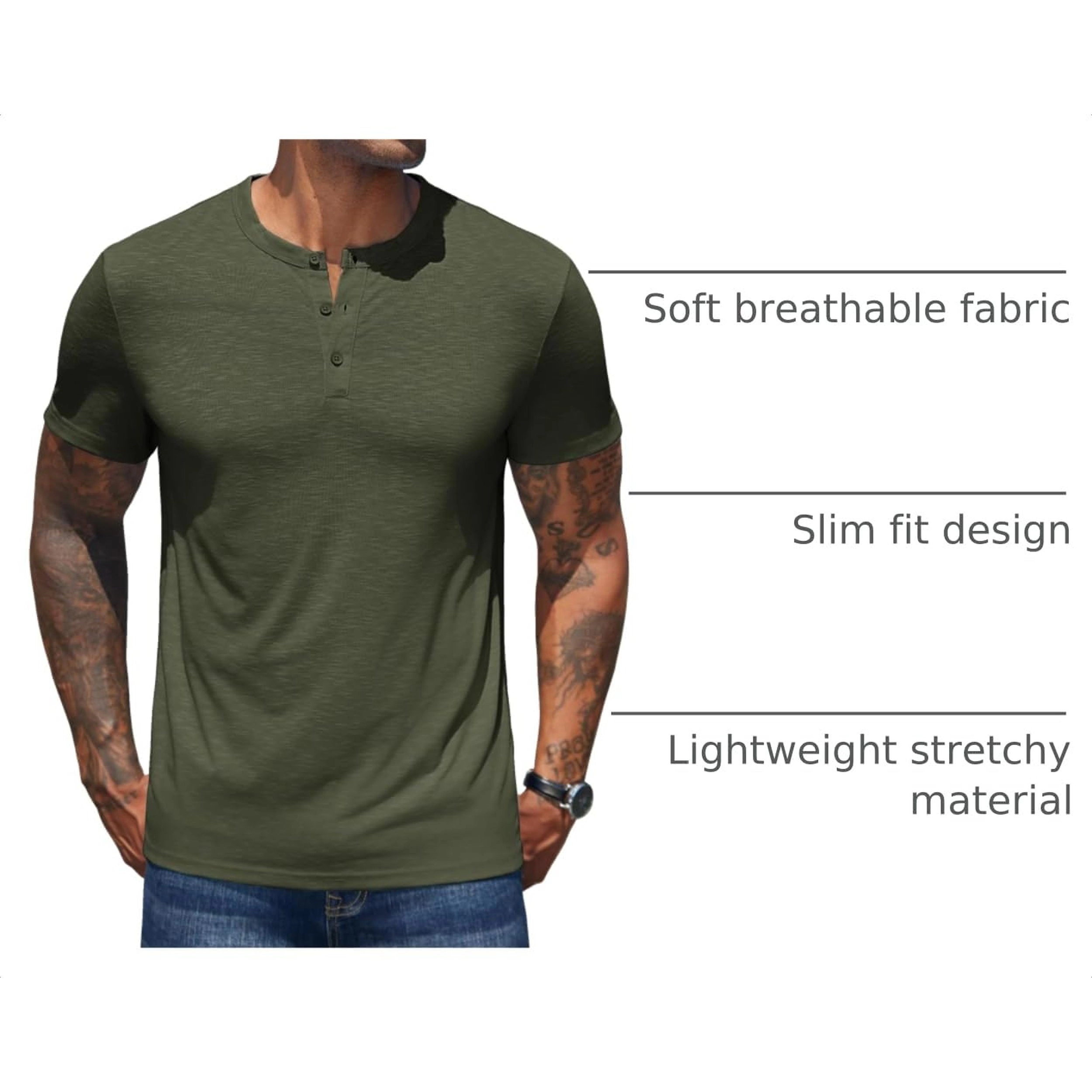 COOFANDY Mens Casual Short Sleeve Henley Shirt Button Placket Crew Neck Solid Tee