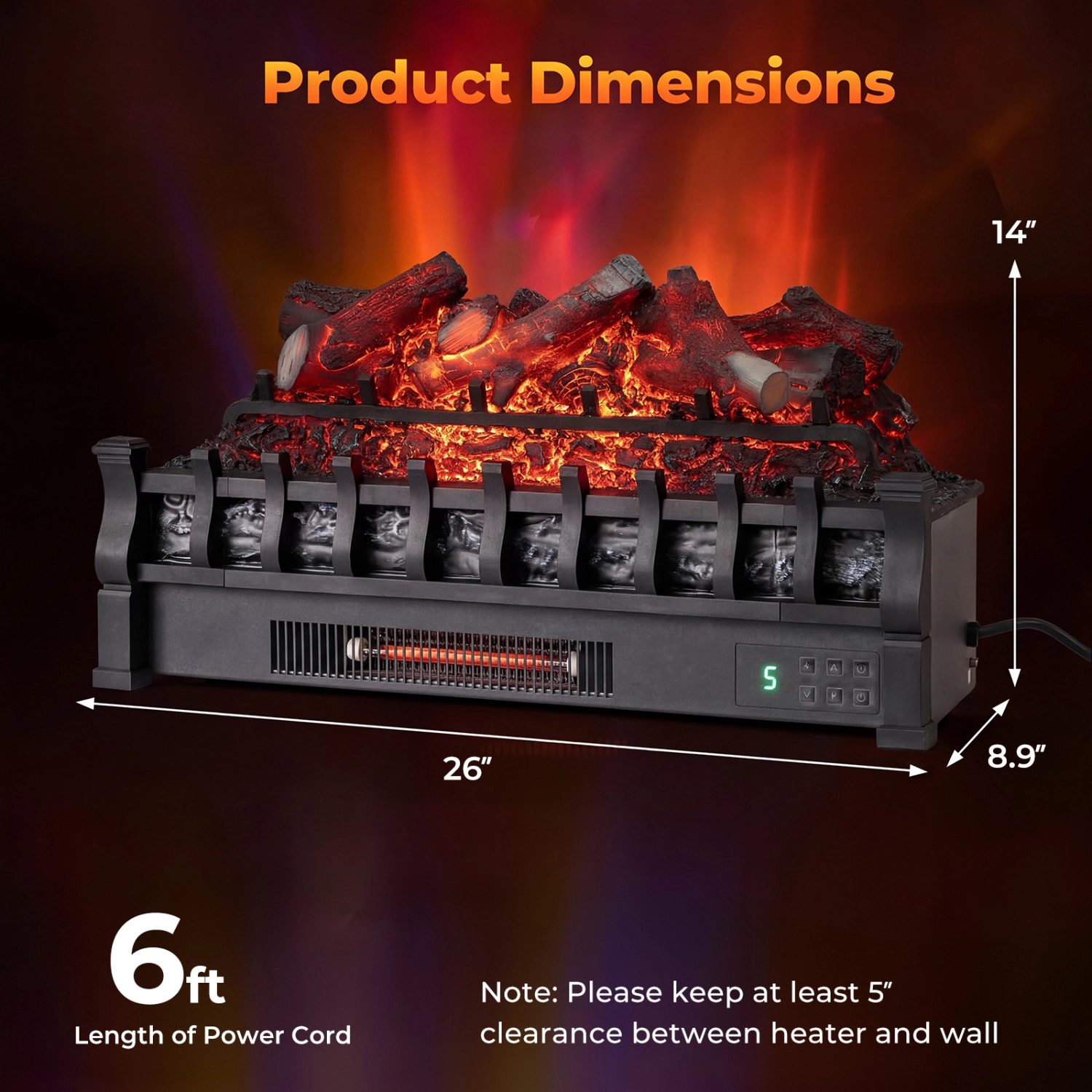 SlickBlue 1500W Infrared Electric Fireplace Logs with Smart Control