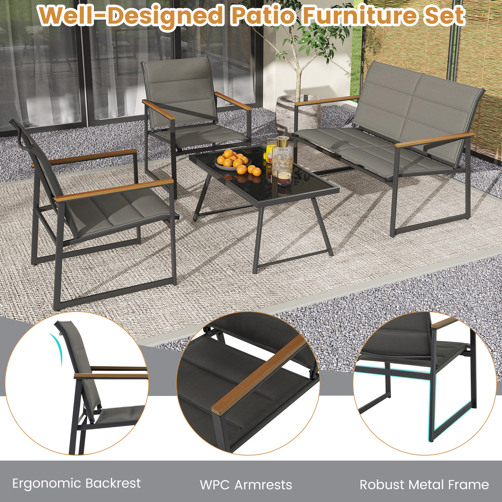 Hivvago 4-Piece Outdoor Conversation Patio Furniture Set