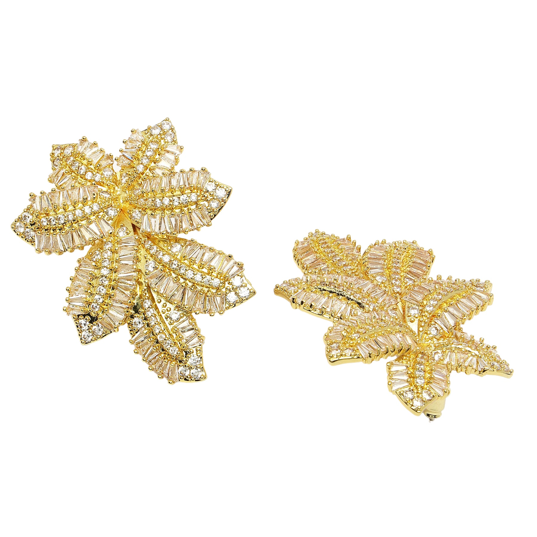 AGP PARIS Womens Diva Collection Cubic Zirconia Yellow Finish Leaf Stud Earrings