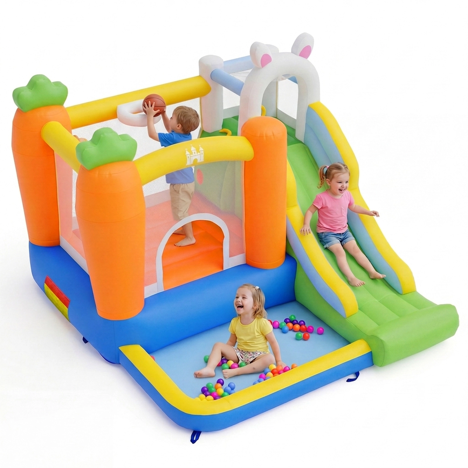 SUGIFT Climbing Wall Ball Pit Slide and 370W Blower for Ages 3-12 Kids Bounce House