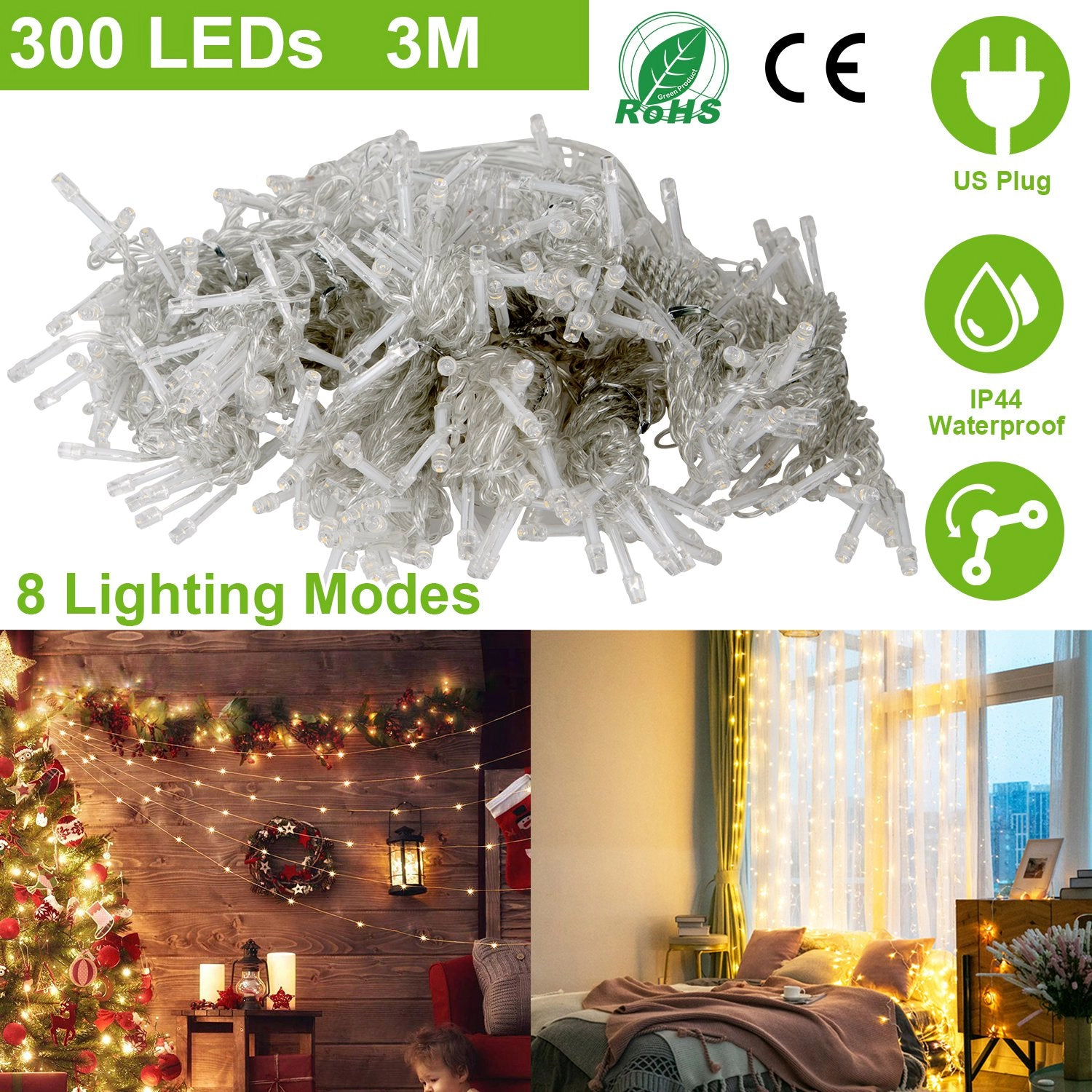 GBruno 300 LED String Curtain Light With Remote