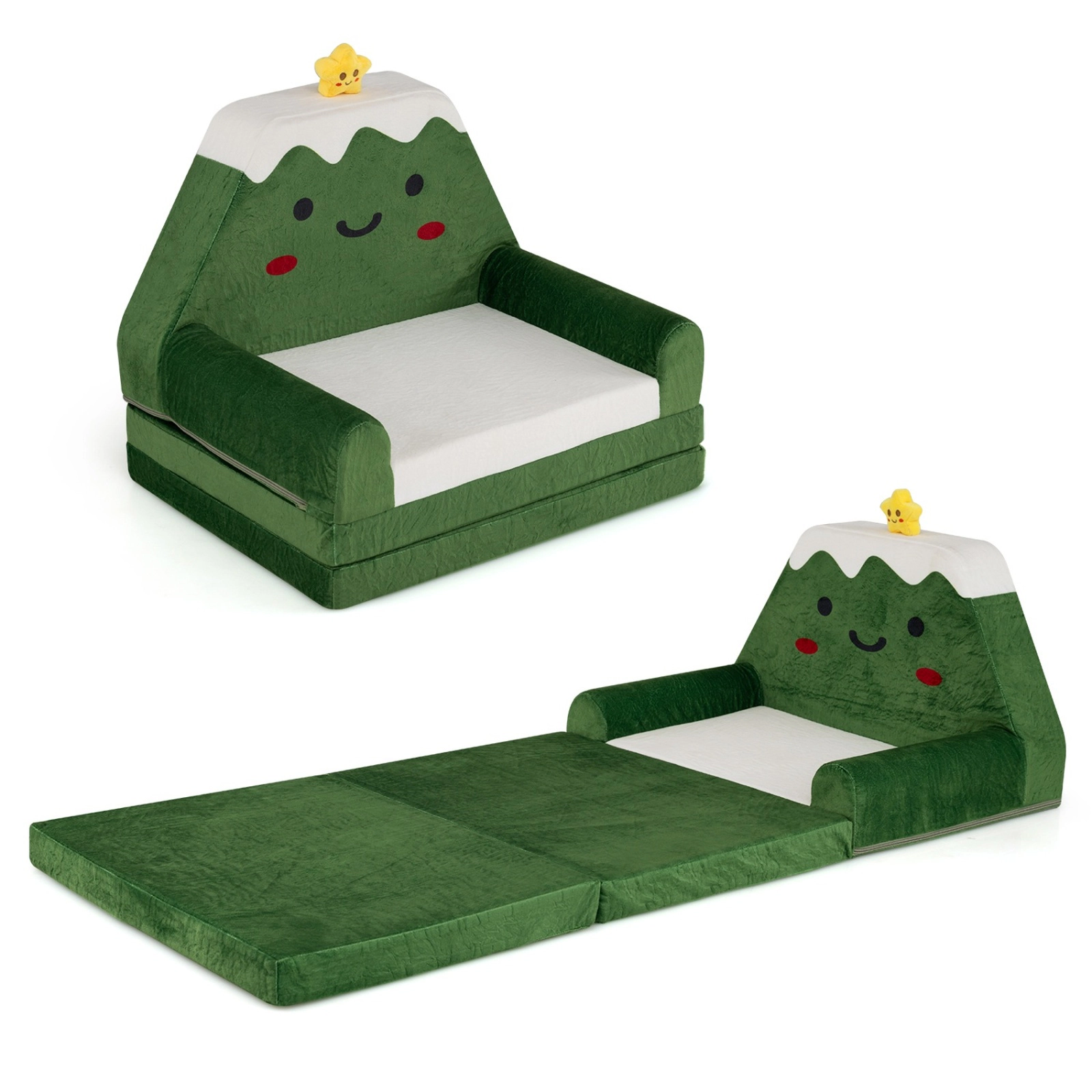 SUGIFT 2-in-1 Convertible Kids Sofa to Lounger Ages 18-36 Months Green Yellow White