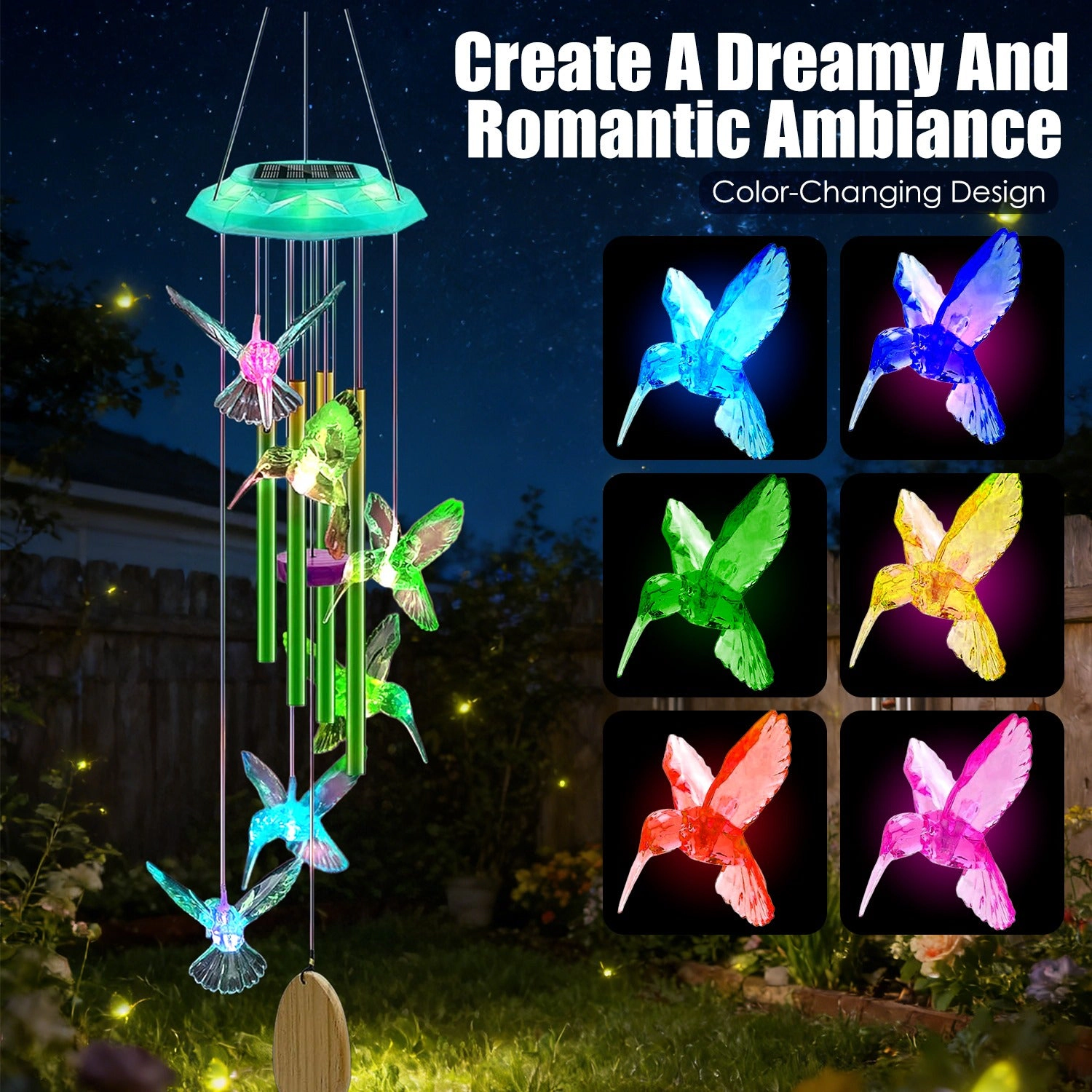GBruno Solar Hummingbird Wind Chime With LED Lights
