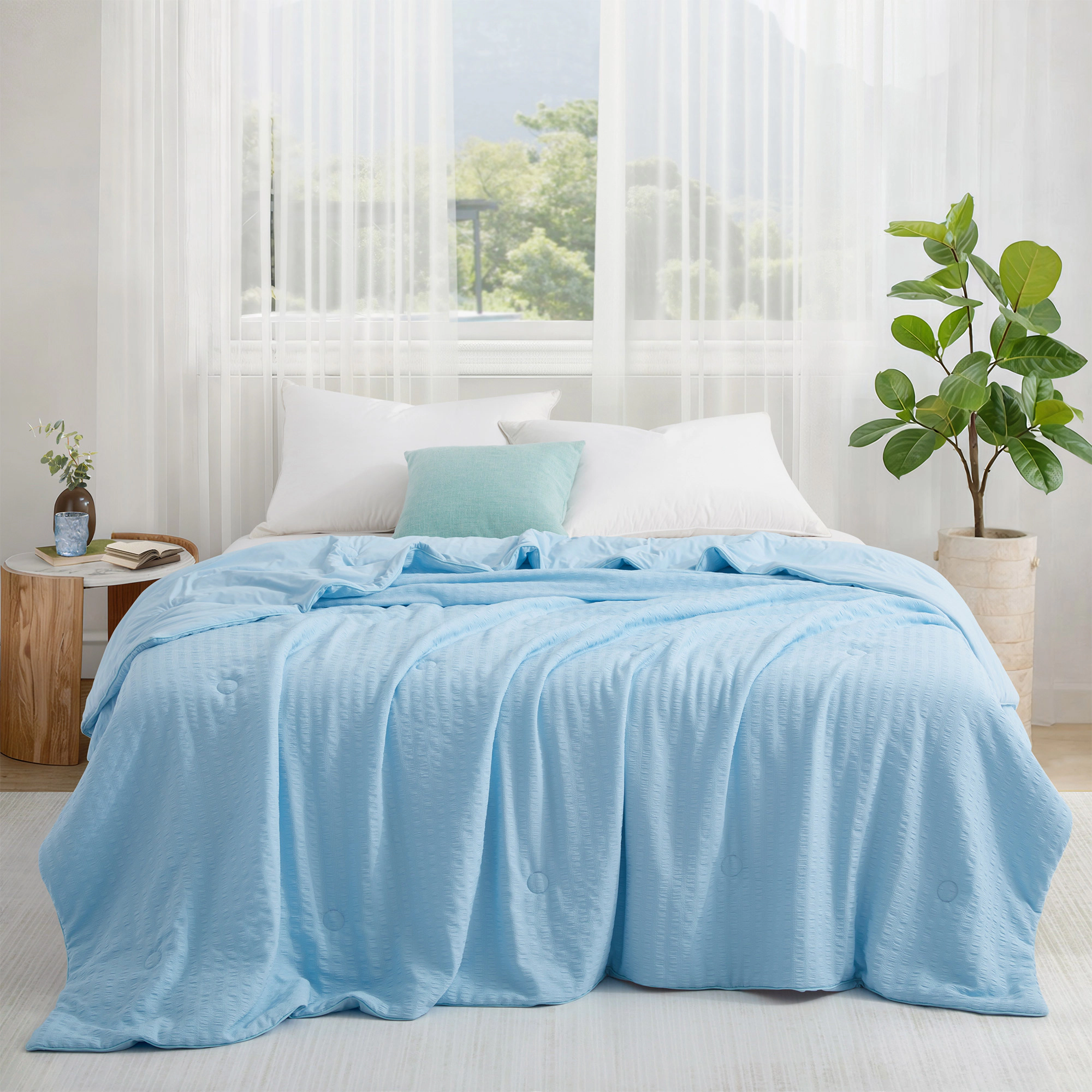 PEACENEST Reversible Cooling Seersucker Blanket, Lightweight Breathable All-Season Bedding