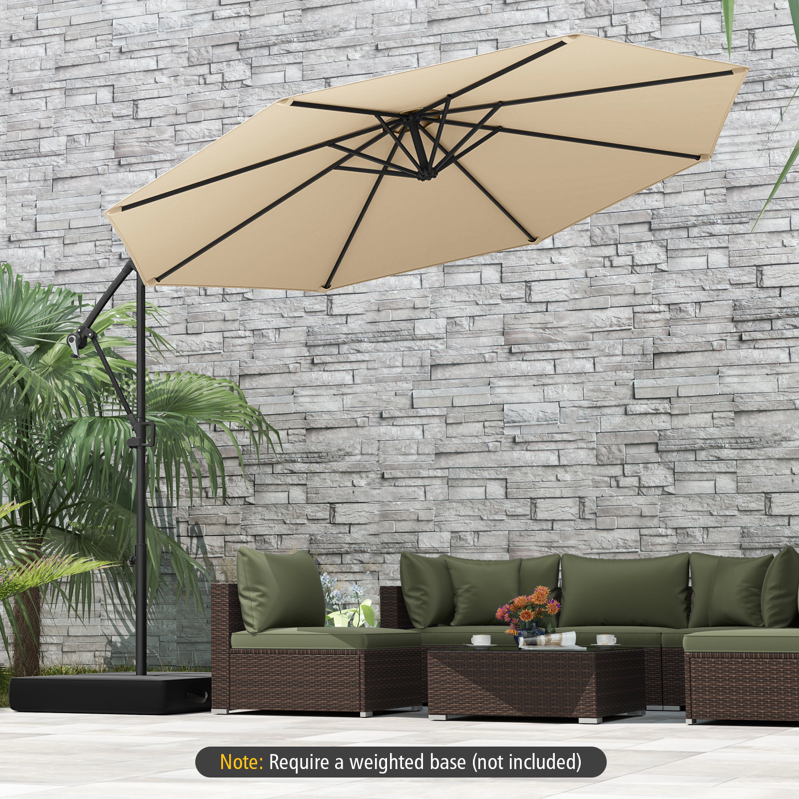 SUGIFT 10-ft Beige Offset Hanging Patio Umbrella with Infinite Tilt 360-Degree Rotation and 8 Metal Ribs