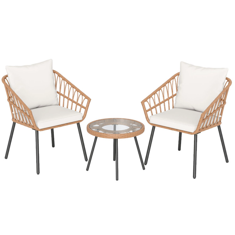 Hivvago 3 Piece Patio Bistro Set With Heavy Duty Metal Frame-Beige