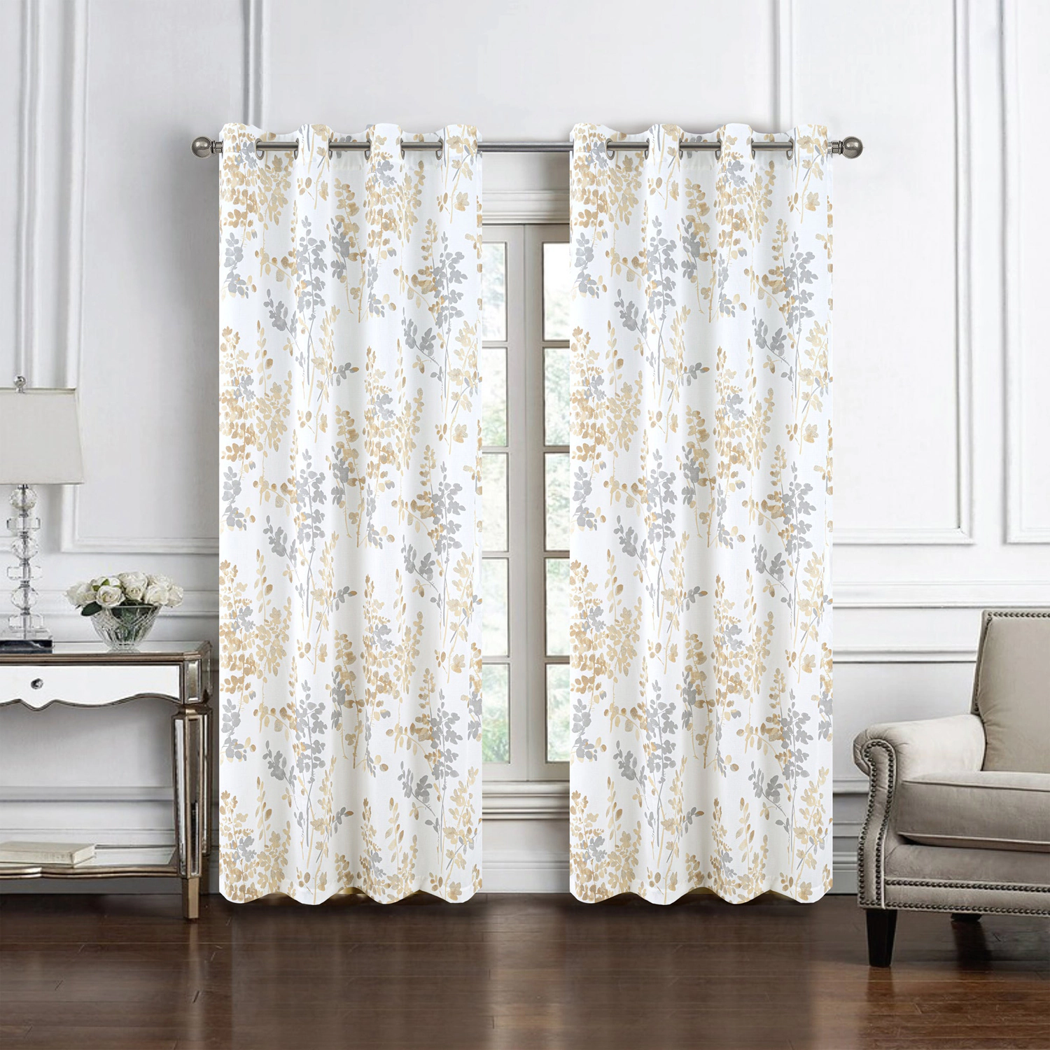 Olivia Gray 100% Polyester 140 GSM Aiden Printed Textured Grommet Curtain Panel 54" x 84" Taupe