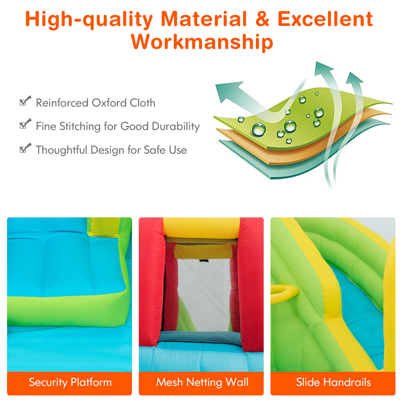 SUGIFT Long Slide Climbing Wall and 480W Blower Outdoor Kids Inflatable Water Bounce House