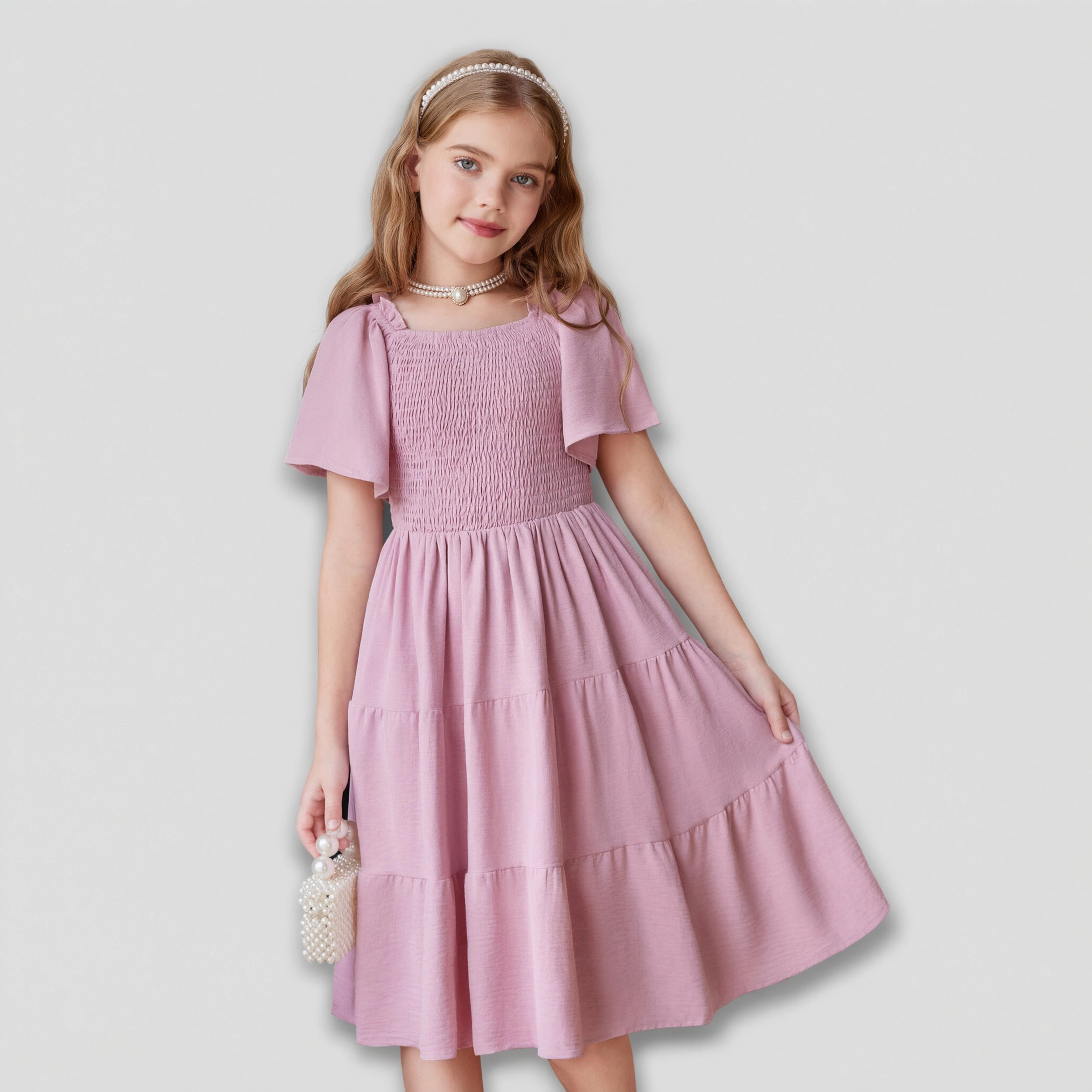 Arshiner Tween Girl Easter Summer Dresses Beach Casual Smocked Ruffle Midi Dress