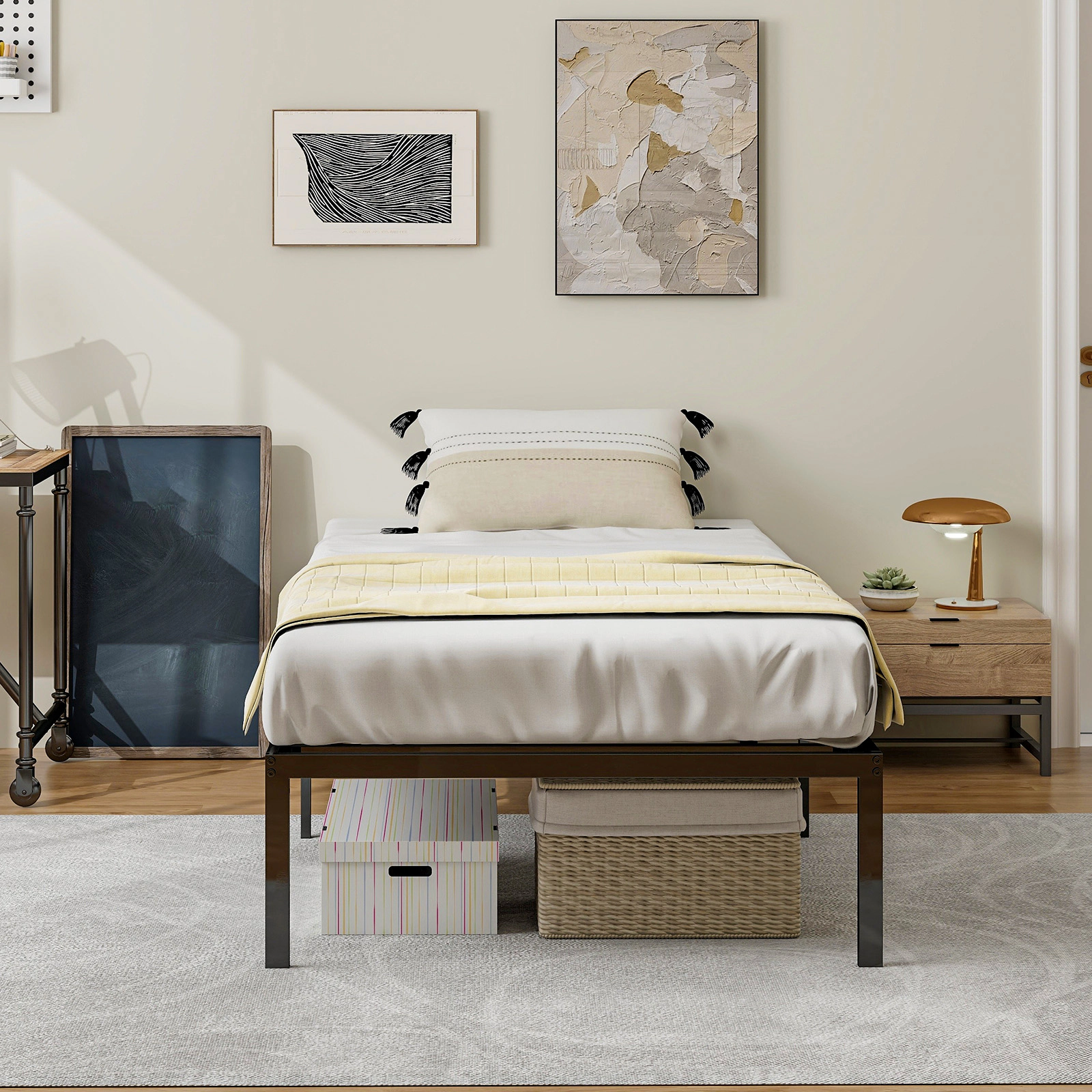 SUGIFT 14-in High Heavy Duty Steel Platform Bed Frame Twin Full Queen 220-570-lb Capacity 14-in Underbed Clearance Black