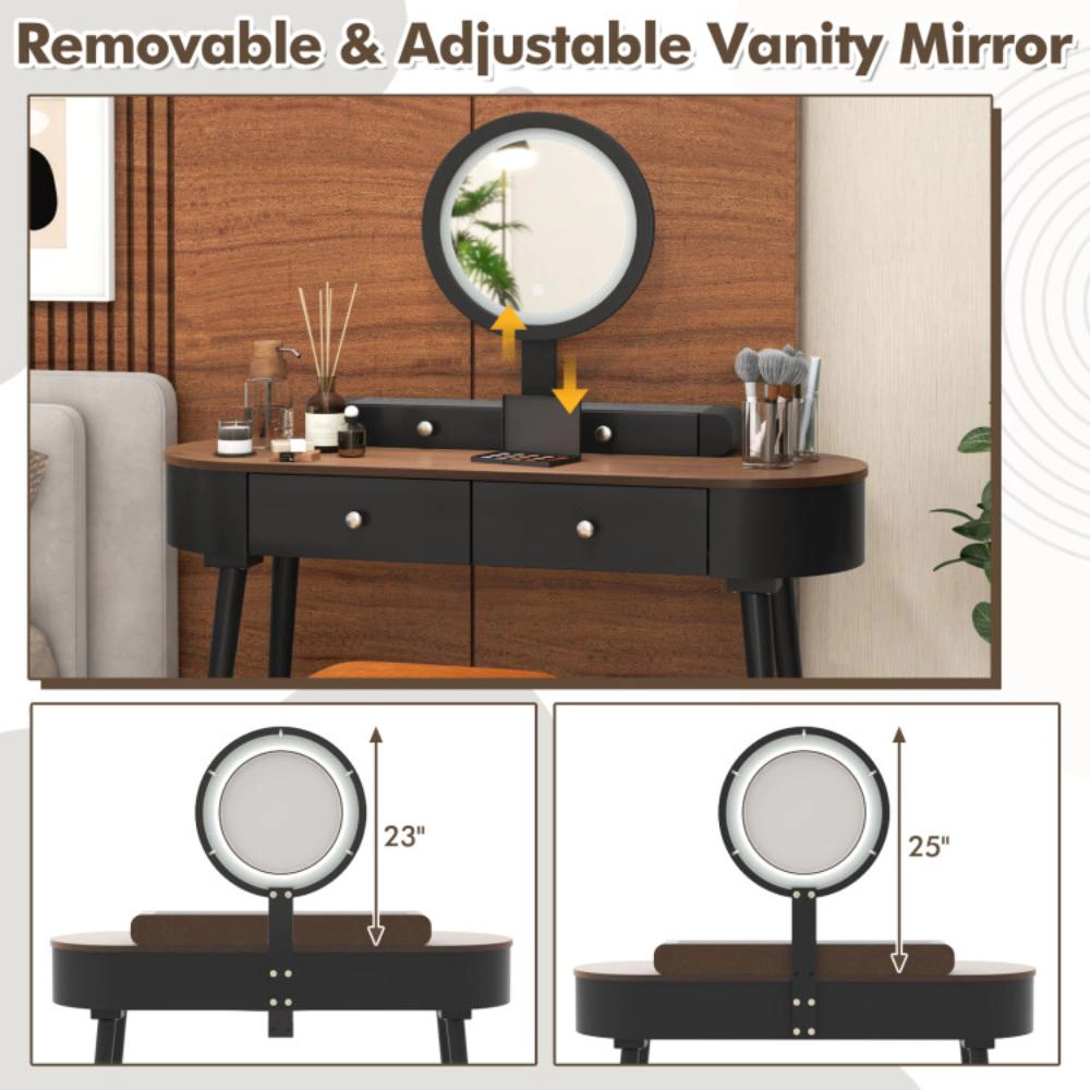 Hivvago Makeup Vanity Table Set With Led Mirror And 3 Spacious Drawers