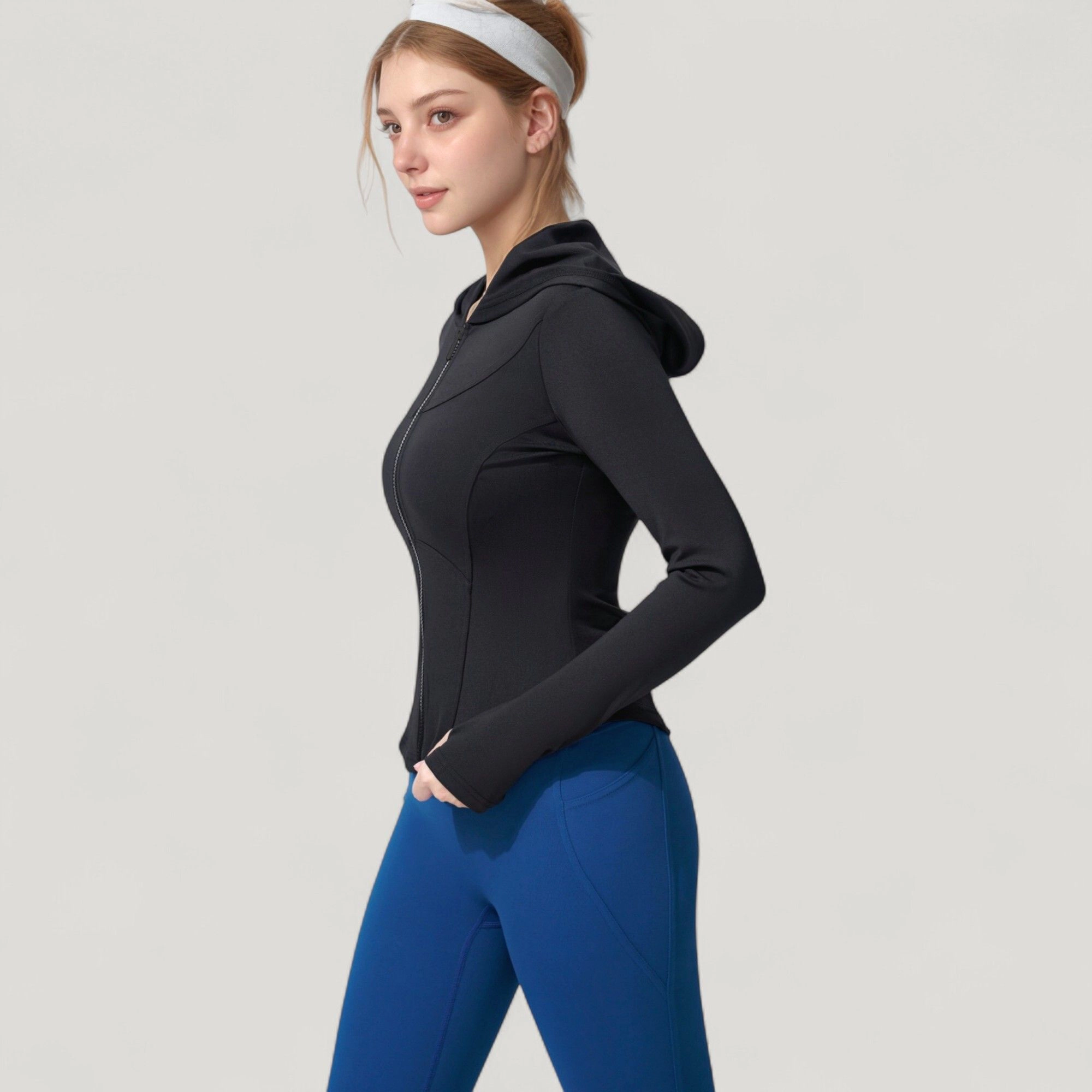 Anna-Kaci Women's Full-Zip Long Sleeve Hooded Active Jacket with Slim Fit and Thumbhole Cuffs