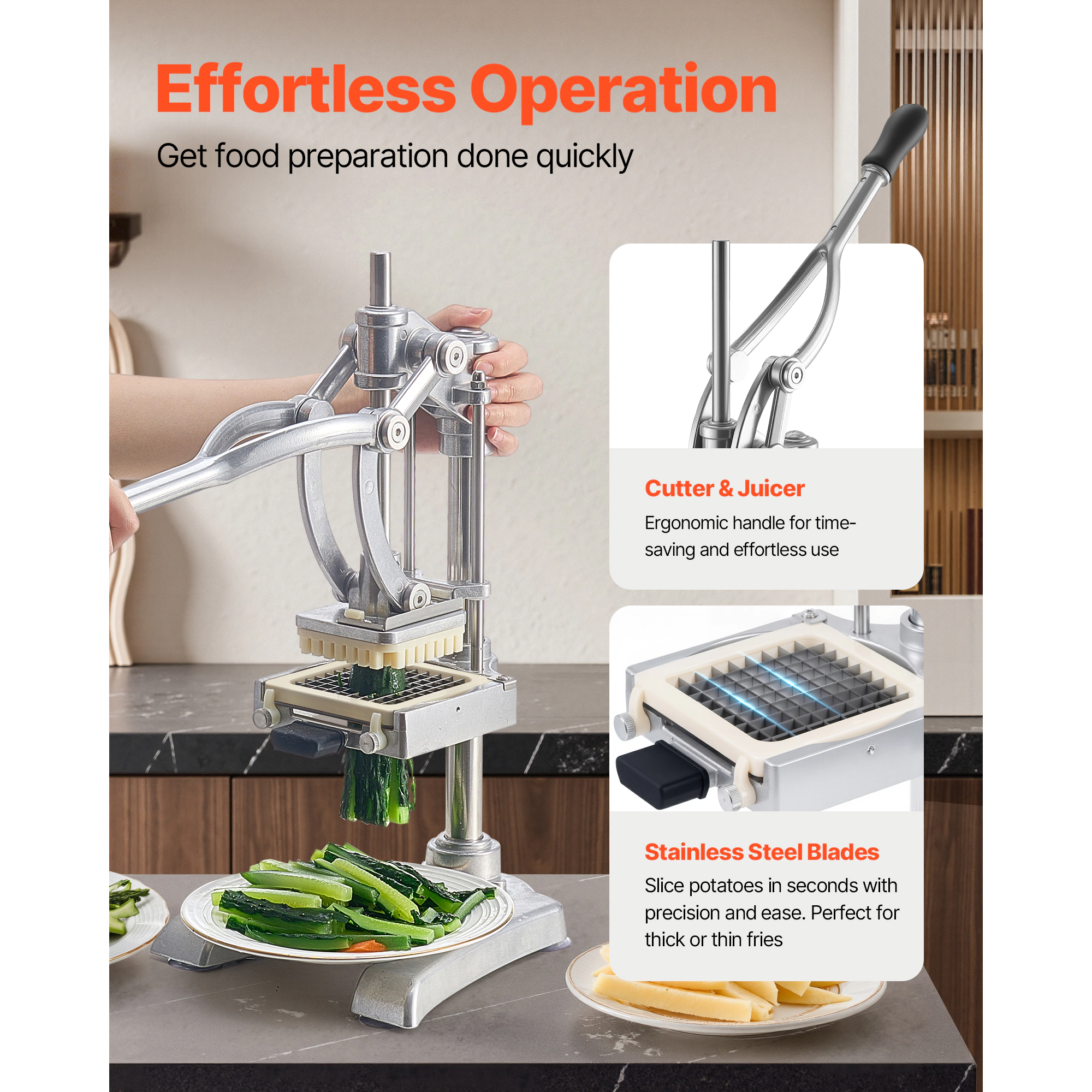 HONGGE Commercial French Fry Cutter Stainless Steel Potato French with Manual Potato for Restaurants & Home