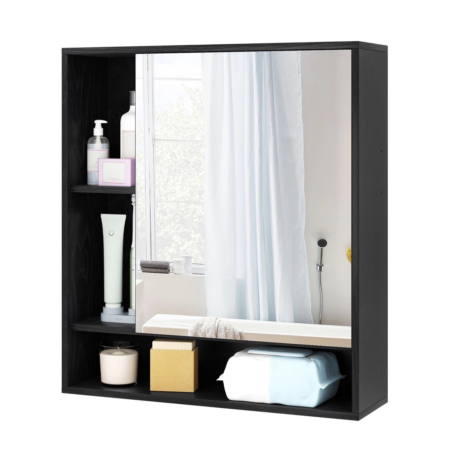 SlickBlue Mirrored Bathroom Wall Cabinet with Open and Enclosed Storage