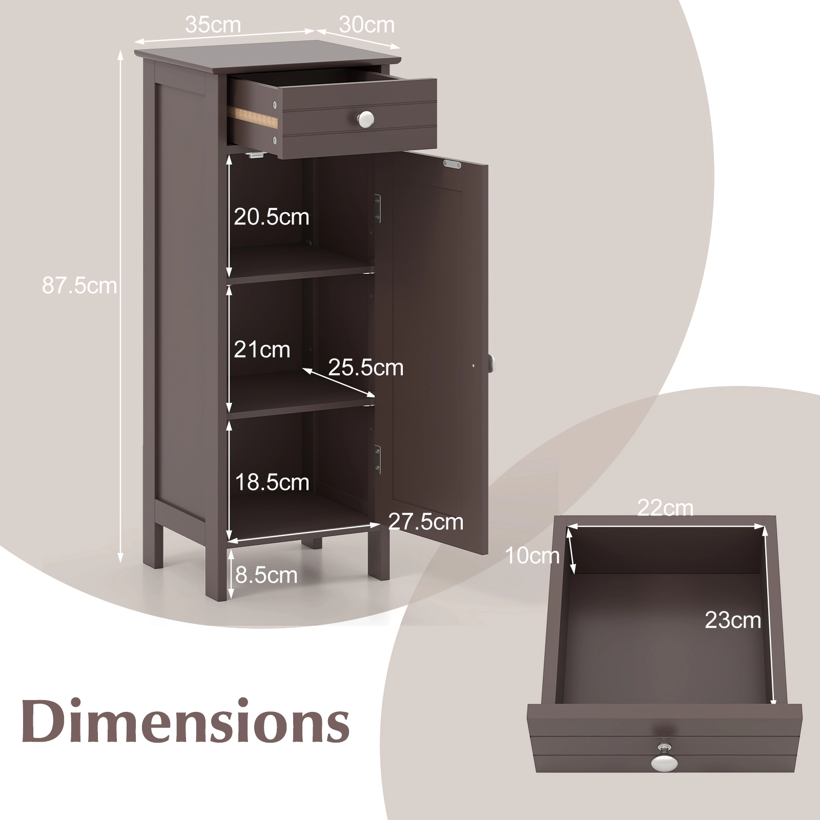 SlickBlue Narrow Storage Cabinet with Adjustable Shelves and Drawer
