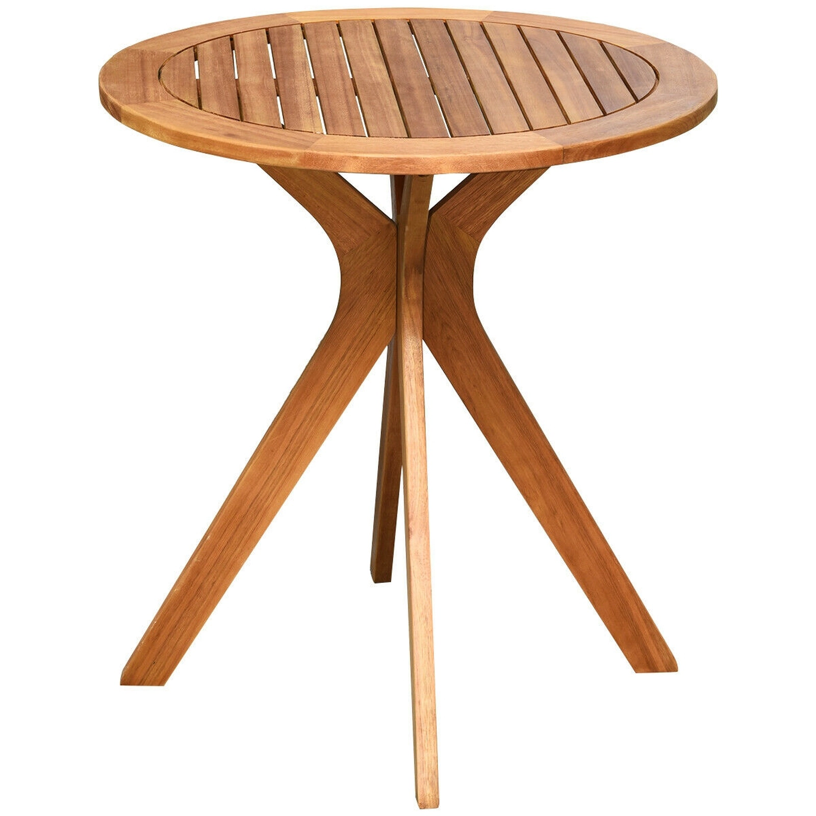 SUGIFT 27.5-in Eucalyptus Round Solid Wood Coffee Bistro Side Table 110-lb Capacity Outdoor Indoor Teak Finish 1-Piece