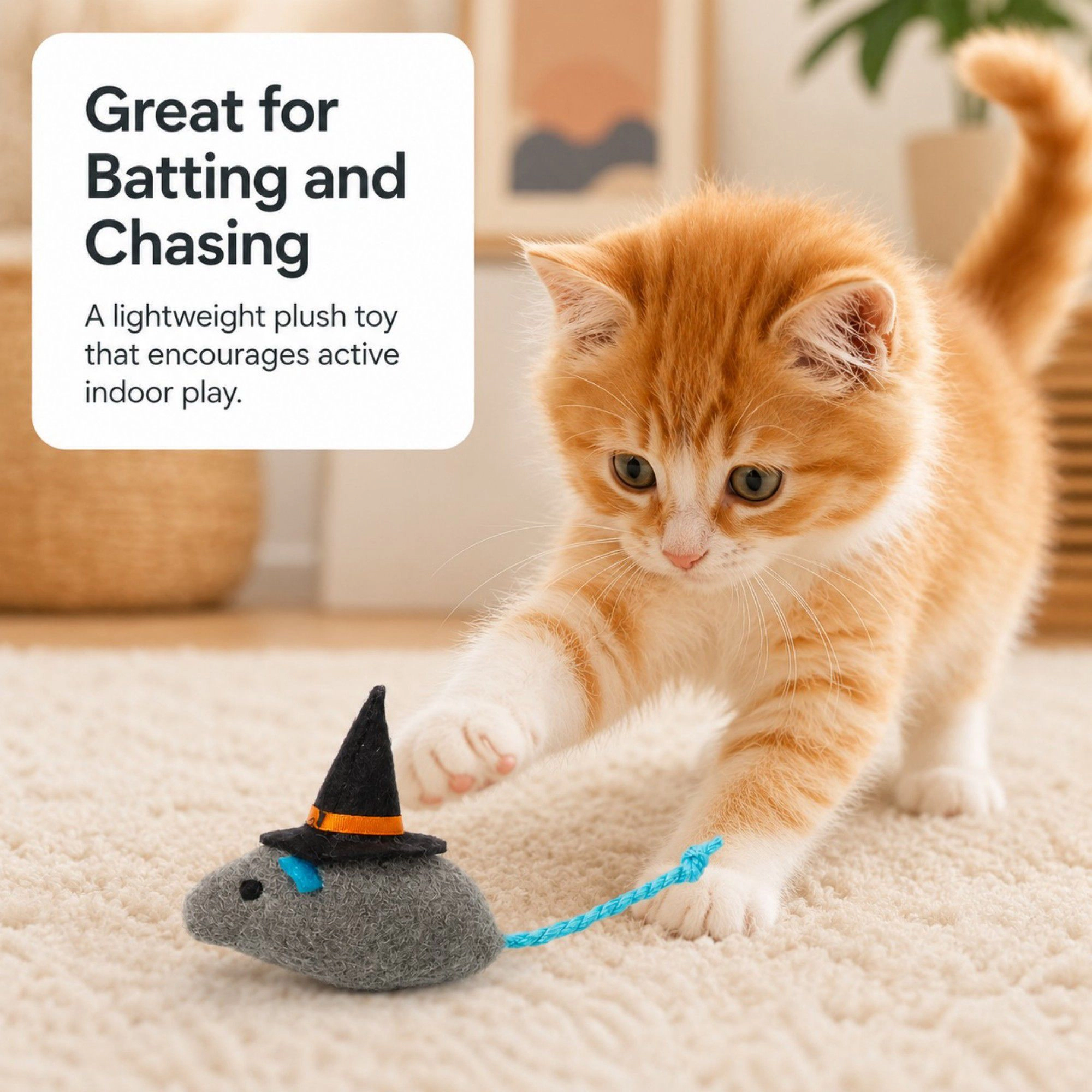 Alilang Pet Halloween Witch Mouse Plush Rope Tail Cat Toy