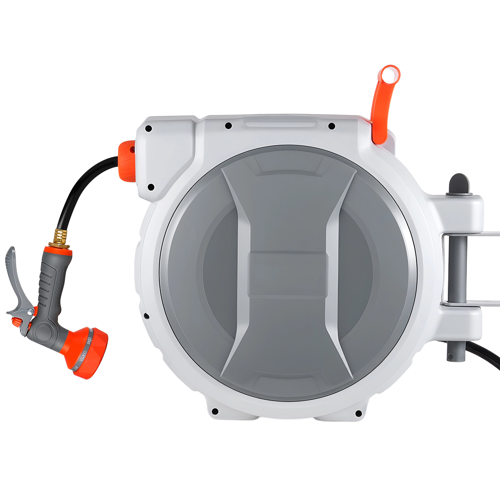 HONGGE Retractable Garden Hose Reel 1/2 in Wall Mounted Hose Reel with 9-Function Sprayer Nozzle and 180° Swivel
