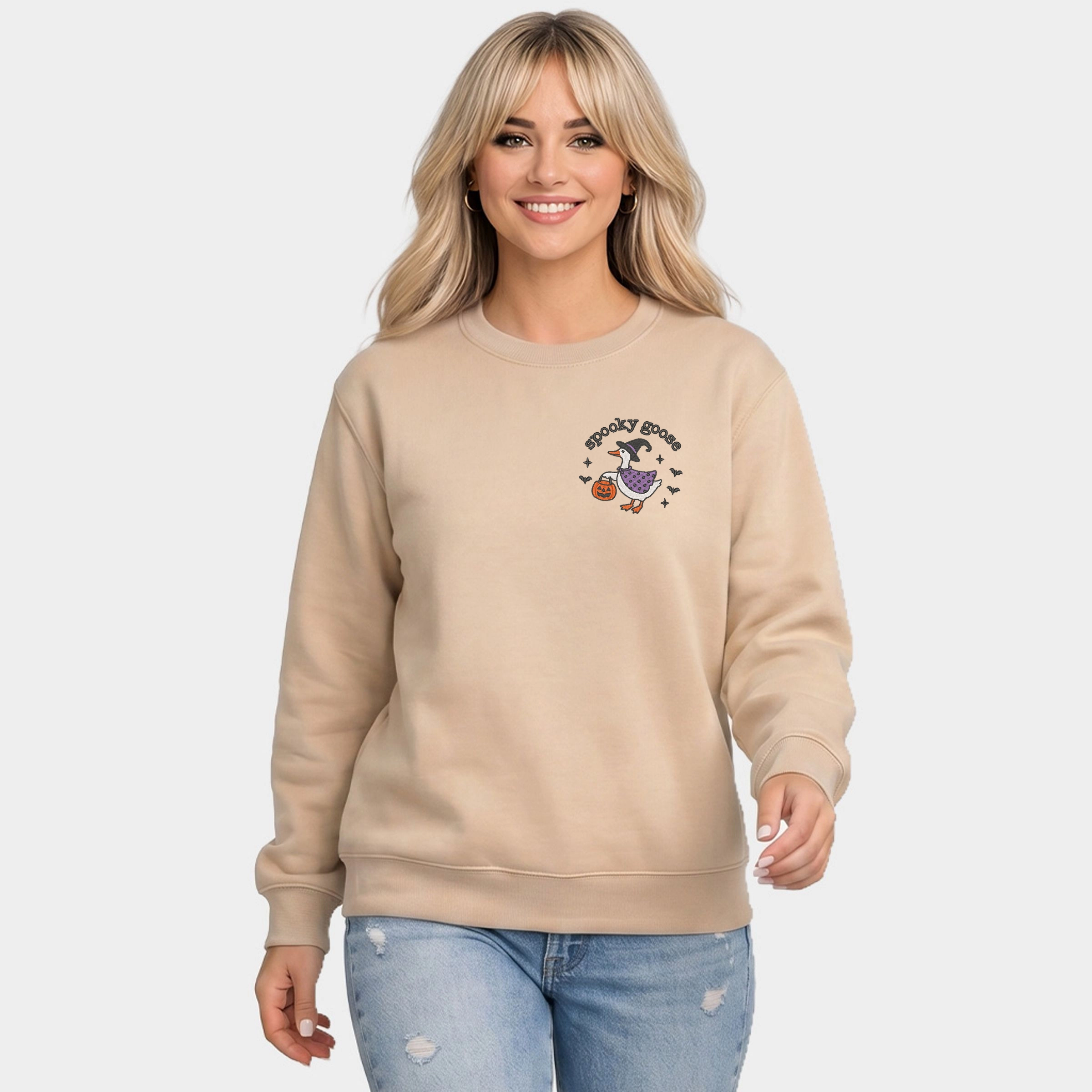 Simply Sage Market - Women's Graphic Sweatshirt Embroidered Spooky Goose
