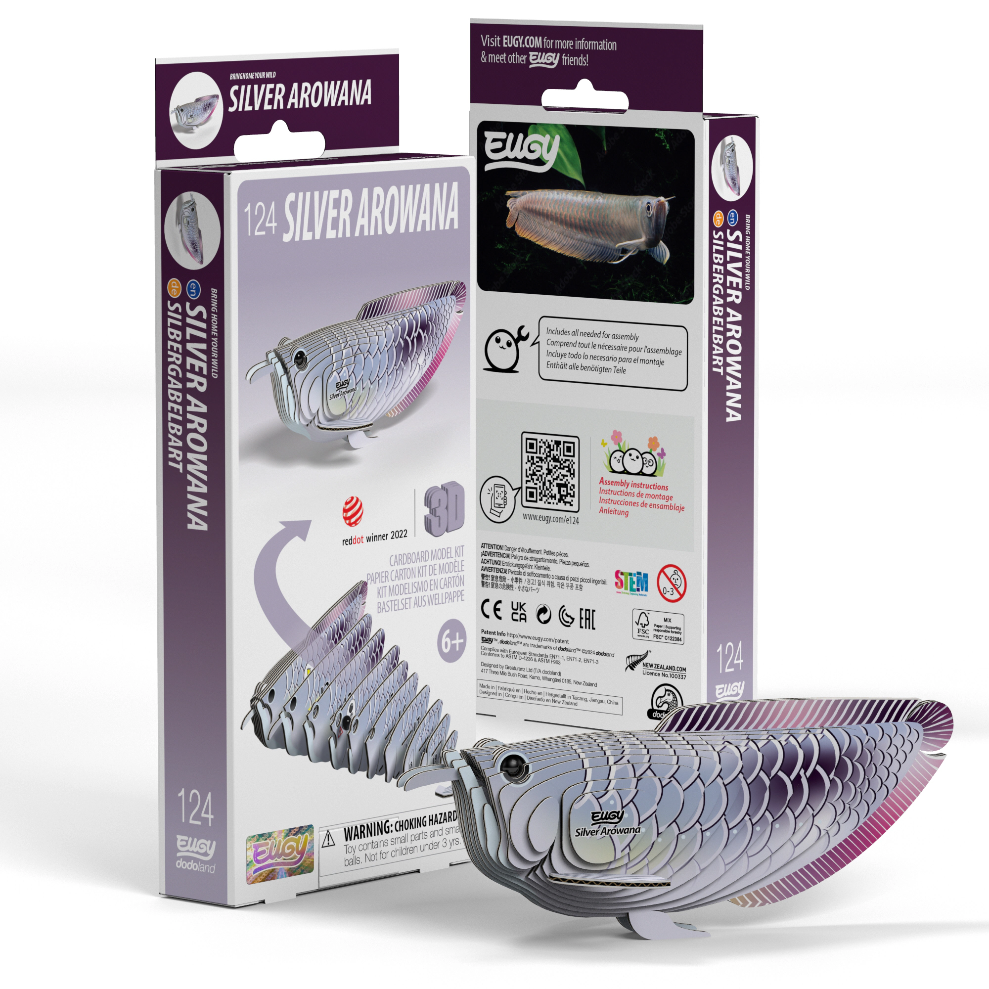 EUGY Silver Arowana 3D Puzzle - contains 26 puzzle pieces