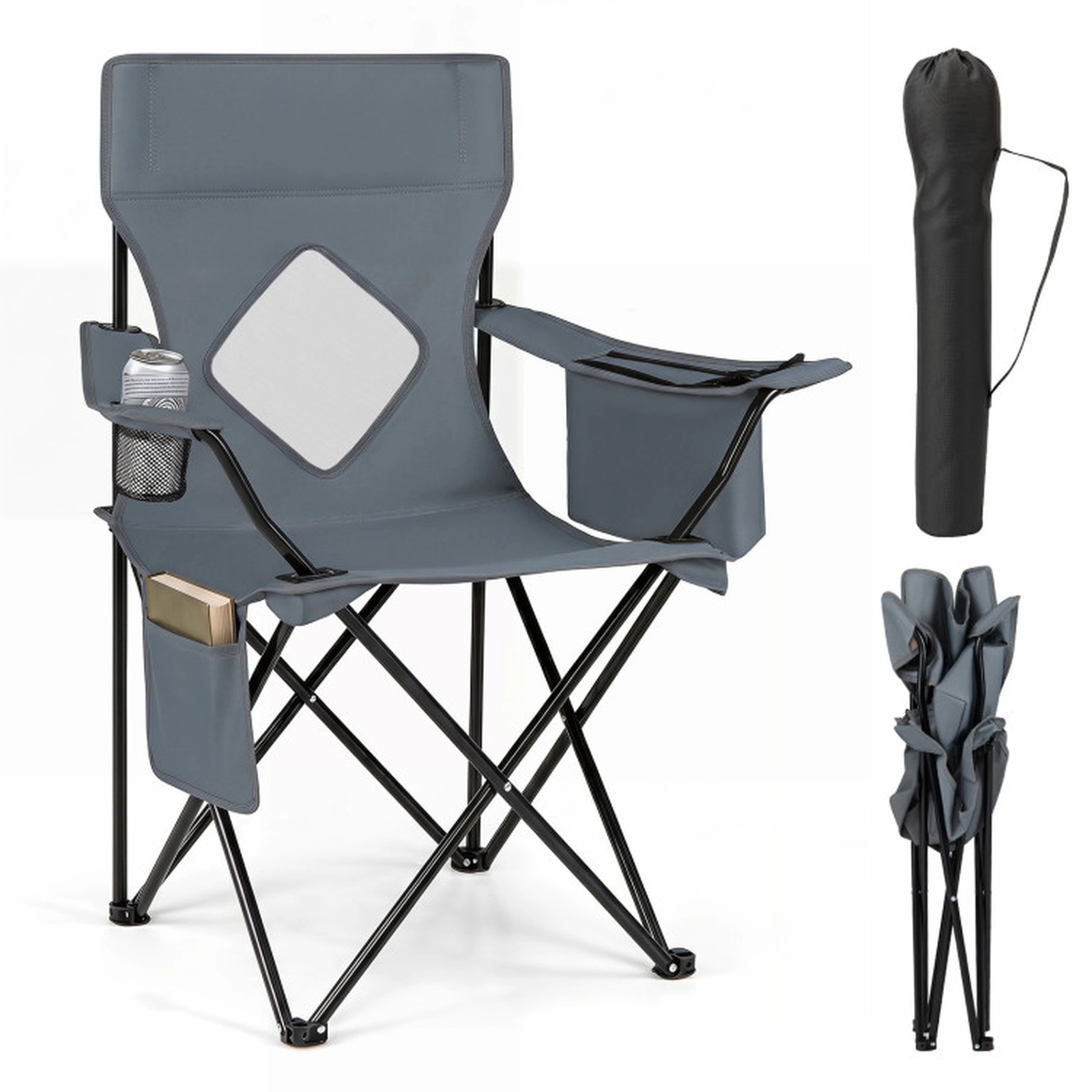 SUGIFT 330-lb Capacity 20-in Wide Seat Folding Camping Chair with Mesh Backrest Cup Holder and Carry Bag