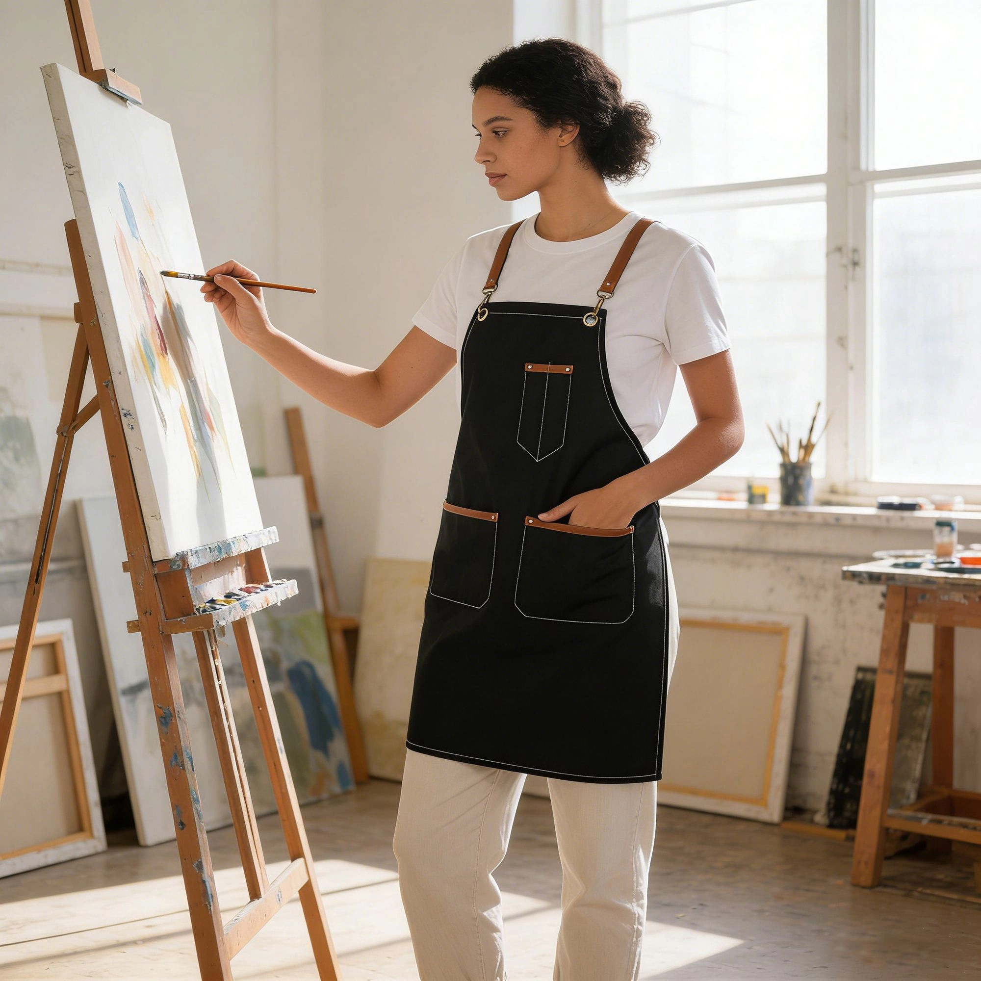 Alilang Unisex Denim Work Apron with Multi Pocket Utility Full Coverage for Kitchen Studio Workshop and Home