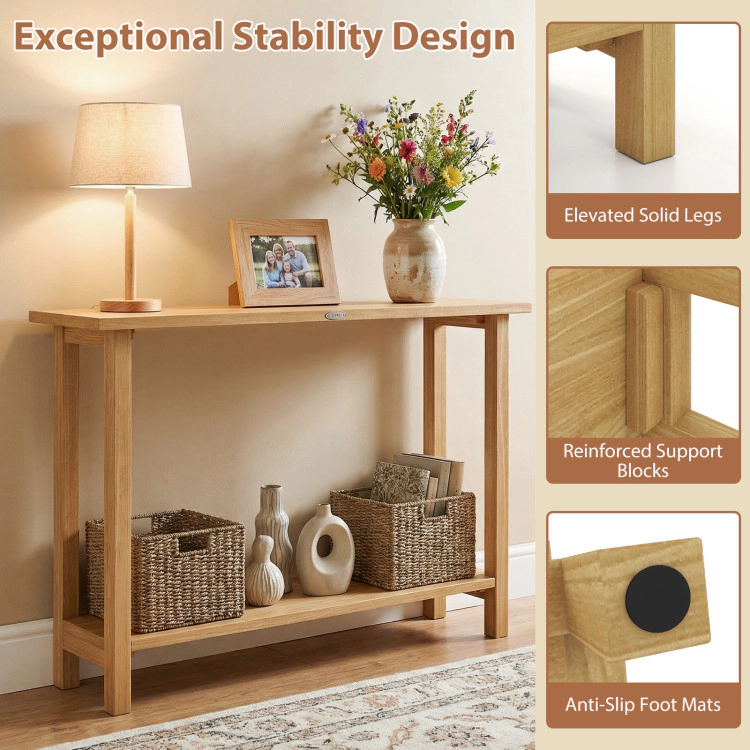 Hivvago 47 Inch Solid Wood Console Table With Teak Wood Frame And Storage Shelf