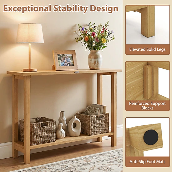 Hivvago 47 Inch Solid Wood Console Table With Teak Wood Frame And Storage Shelf