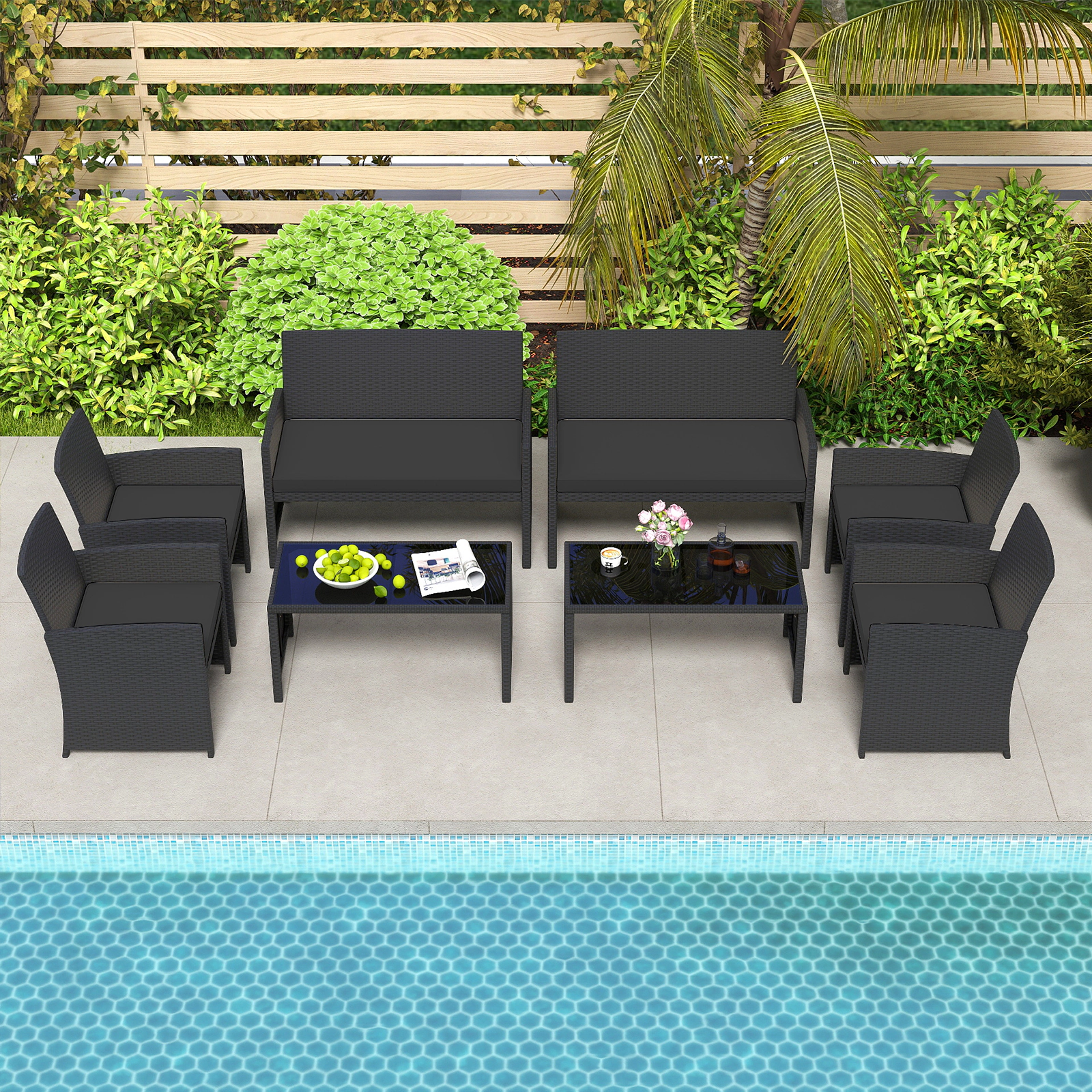 LJG 4 Pieces Patio Furniture Set with Tempered Glass Tabletop and Removable Cushion