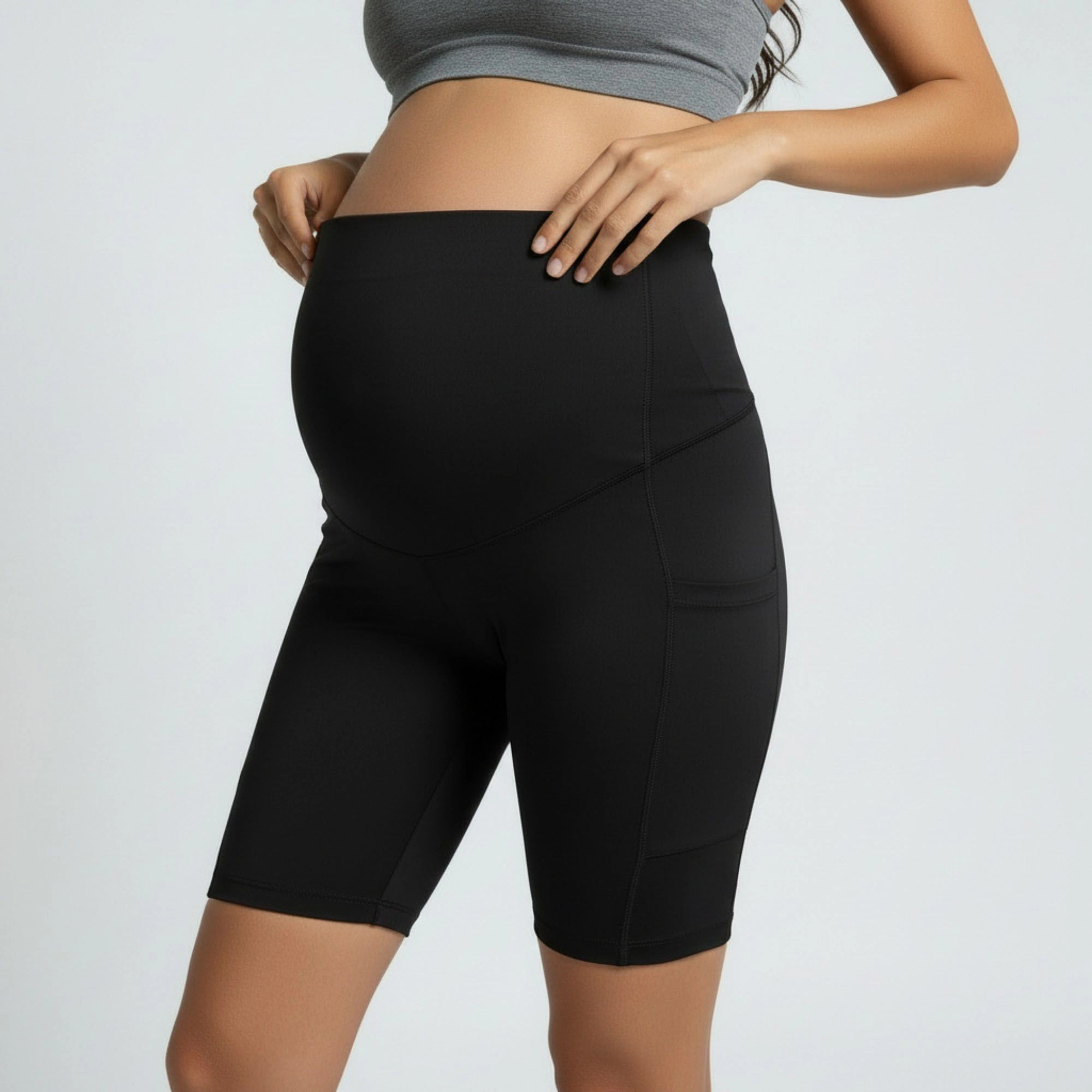 Anna-Kaci Women's High Waist Maternity Bike Shorts with Over Belly Panel Stretch Activewear Workout