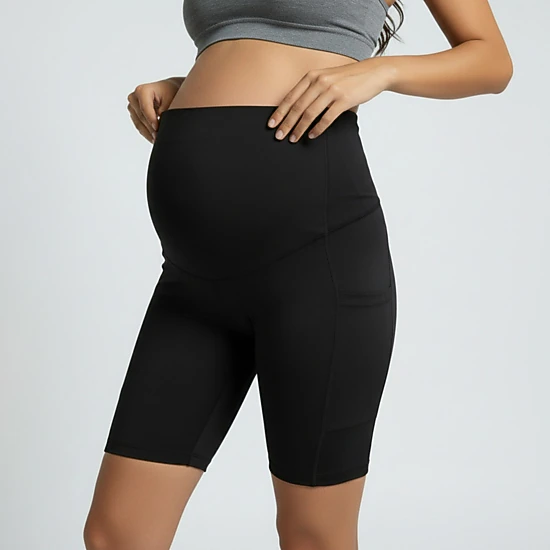 Anna-Kaci Women's High Waist Maternity Bike Shorts with Over Belly Panel Stretch Activewear Workout Shorts