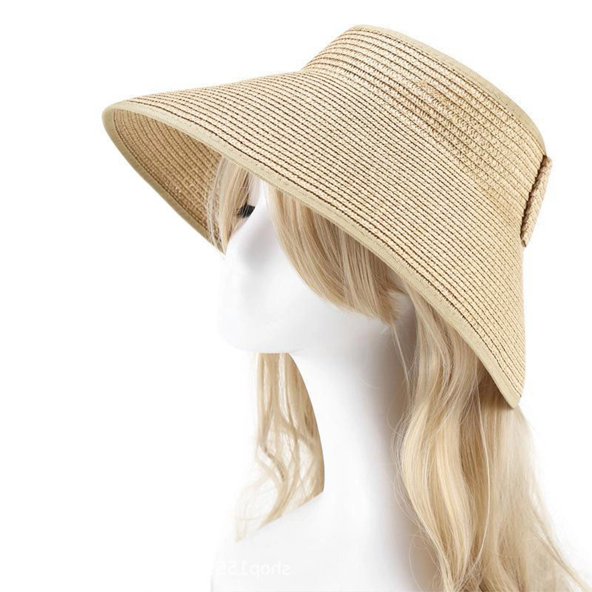 Anna-Kaci Women's Wide Brim Visor Hat with Bow Detail Adjustable Velcro Closure for Beach or Outdoor Protection - Rose