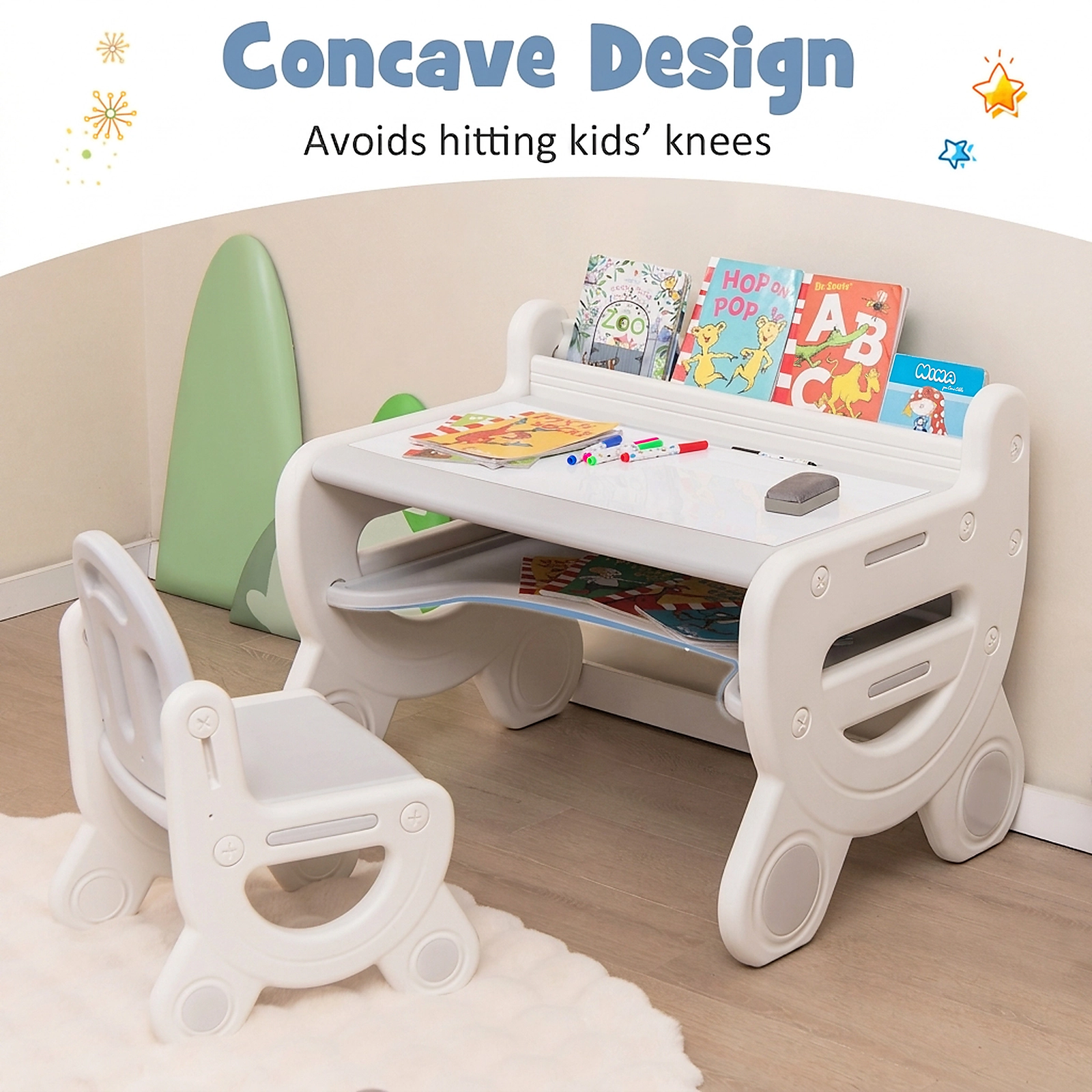 SUGIFT Kids Drawing Table and Chair Set, Erasable Top, Pens, Gray