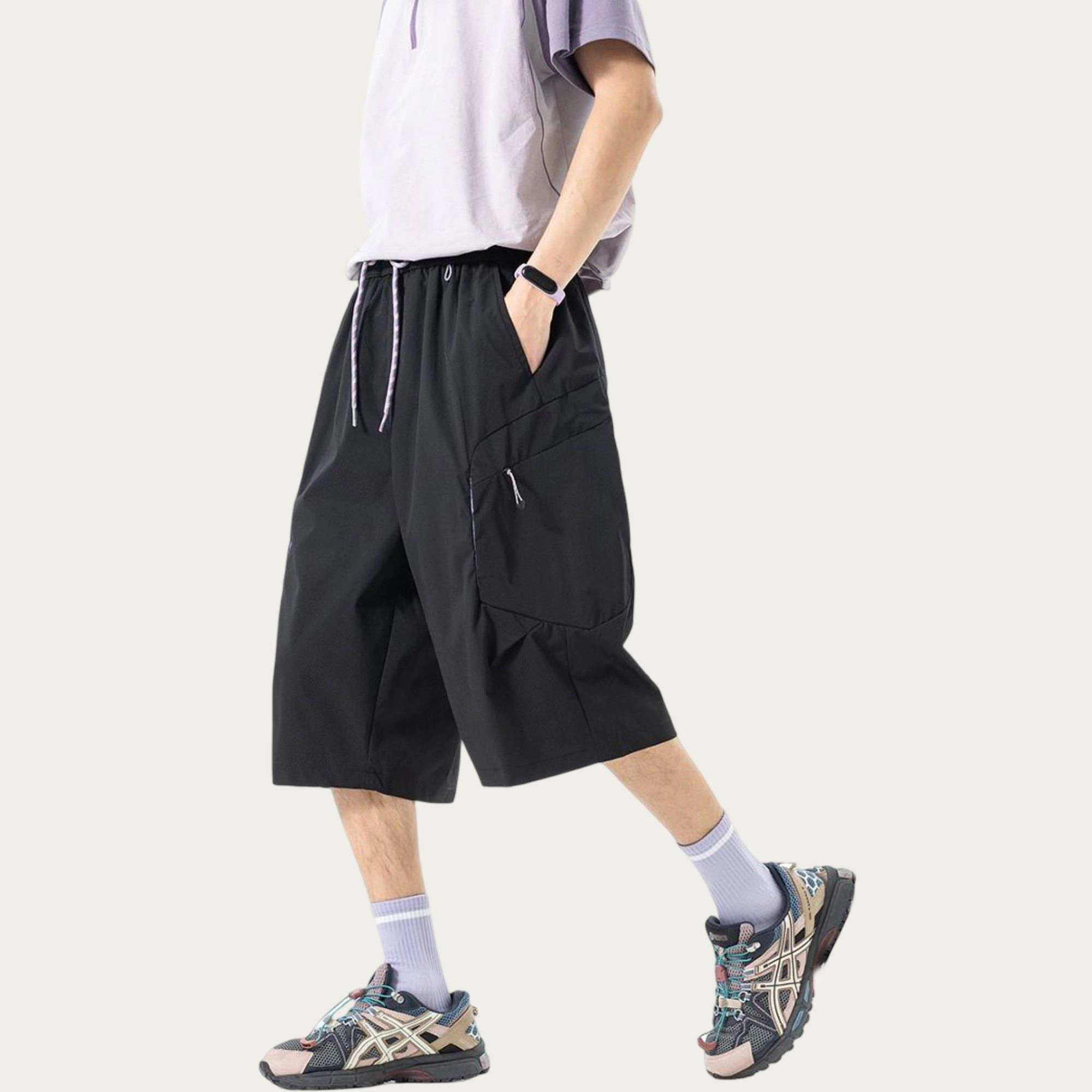 Anna-Kaci Men's Longline Athletic Shorts with Elastic Drawstring Waist Multi Zipper Pocket Design and Relaxed Fit Style
