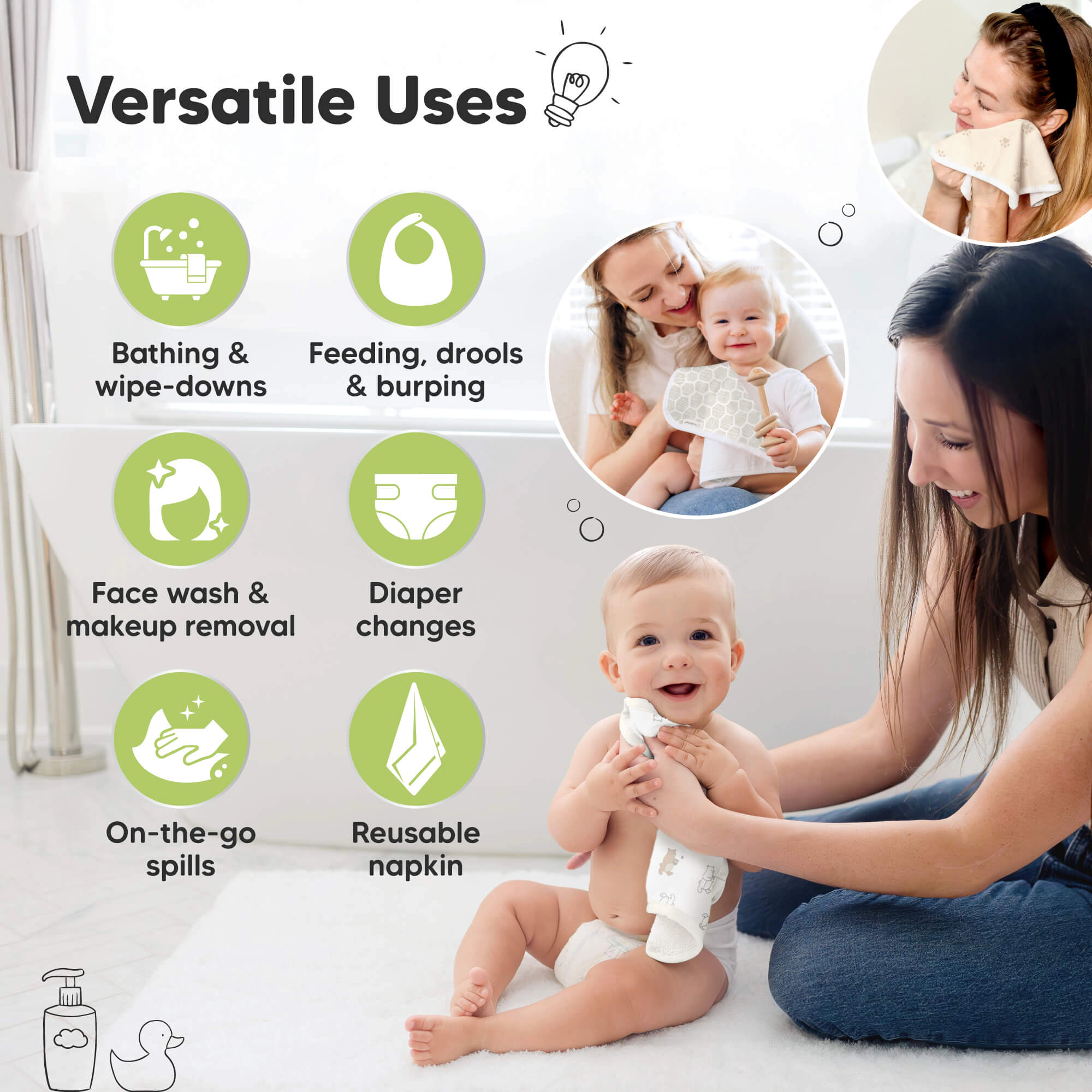 KeaBabies 6-Pack Cami Baby Washcloths
