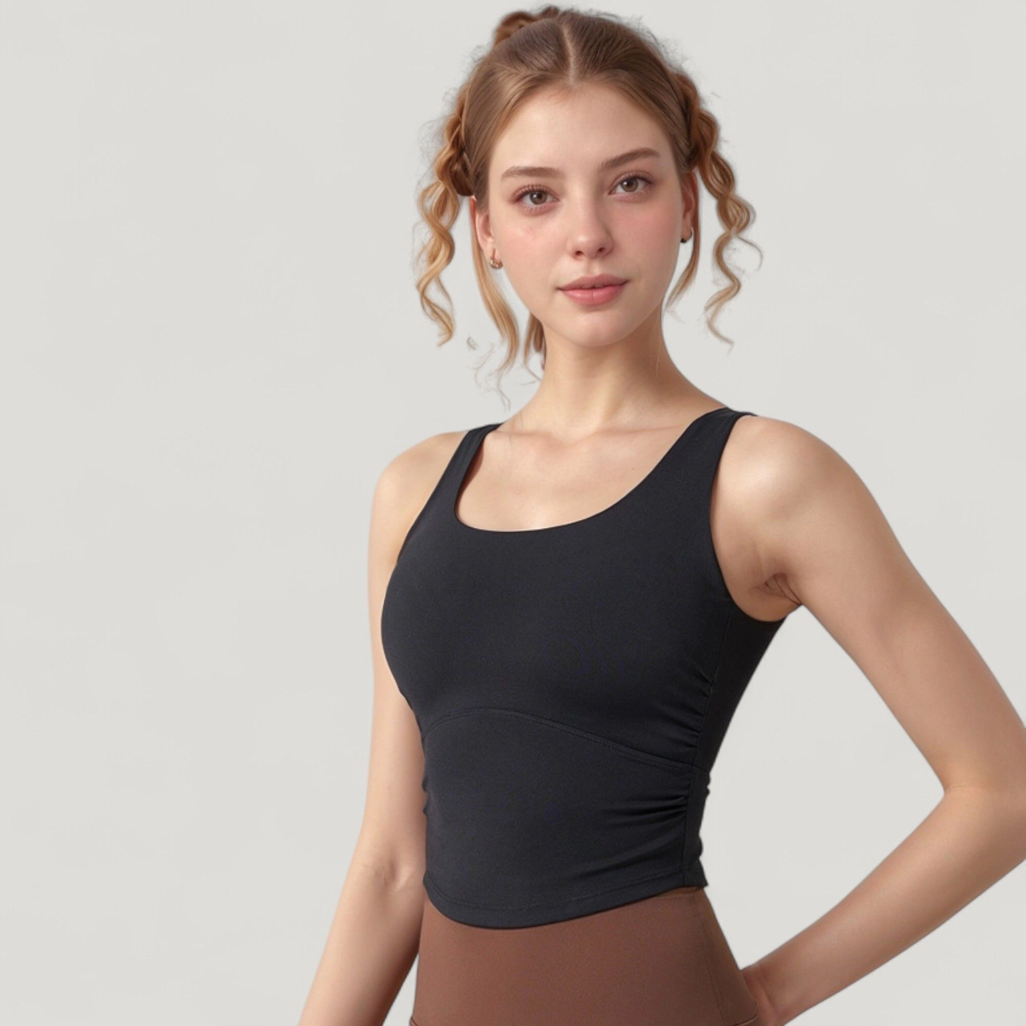 Anna-Kaci Women's Scoop Neck Cropped Tank Top with Strappy Cutout Back and Ruched Side Detailing