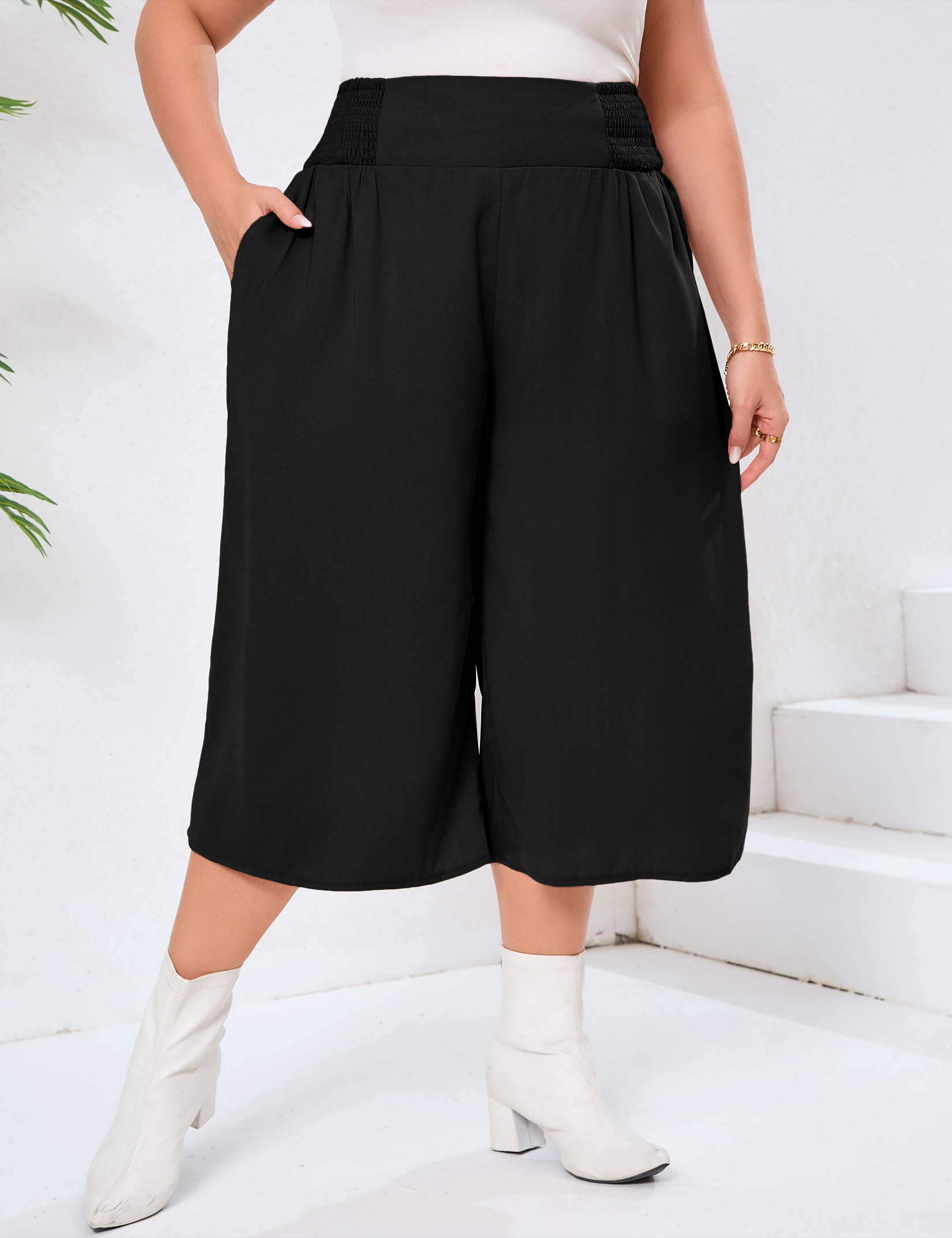 KOJOOIN Women's Plus Wide Leg Palazzo Pants Casual Trouser Outfits with Pockets